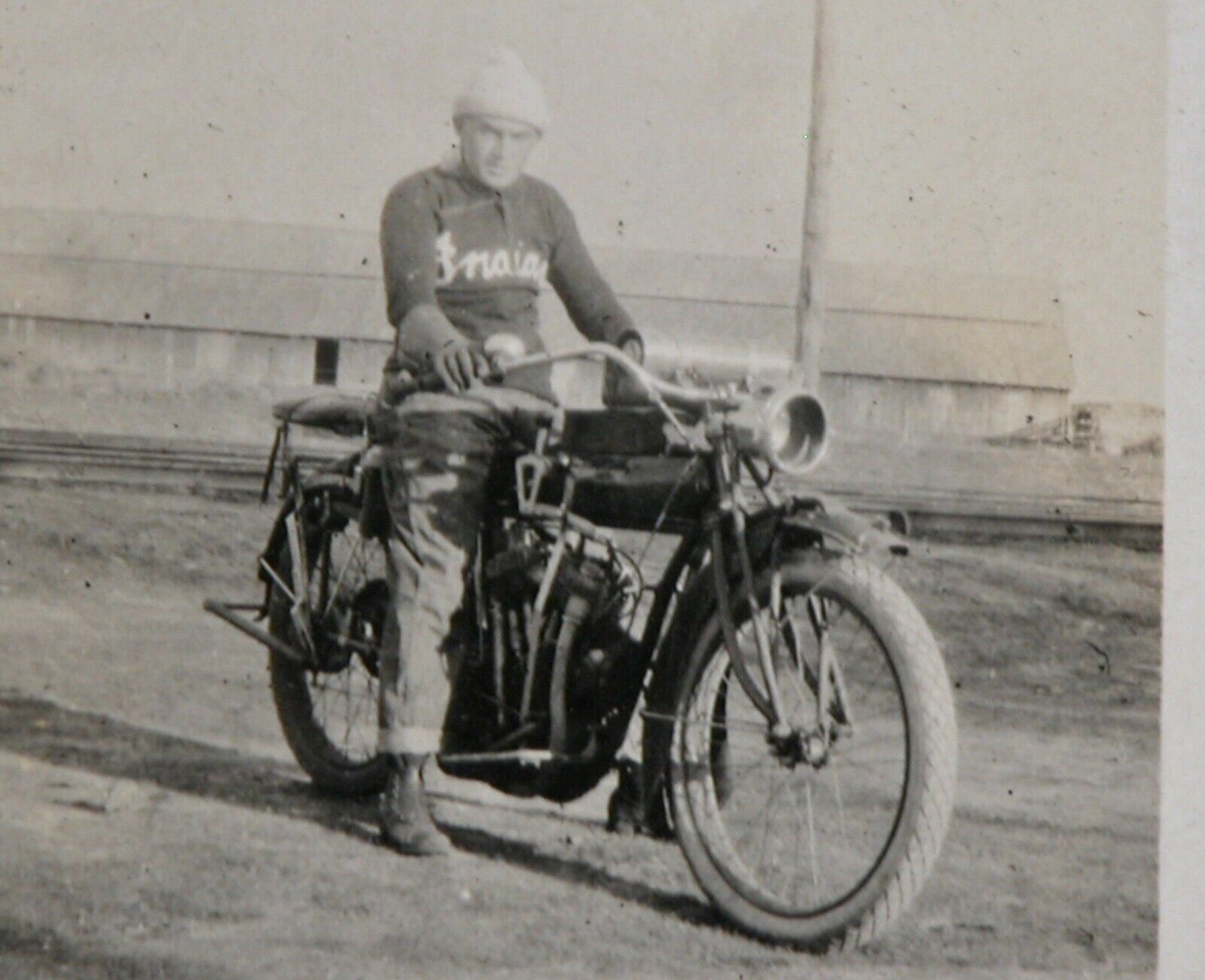 RPPC Early 1914 Indian Motorcycle Rider Logo Jersey Vtg Postcard