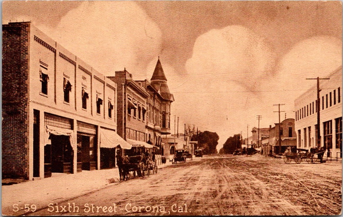 c1910 Sixth Street View Corona California CA Riverside County Postcard