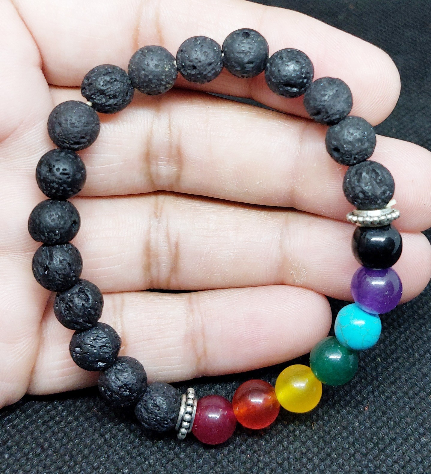 Lava Stone 7 Chakra Bracelet 7mm Beaded Stretch Healing Yoga Meditation Jewelry