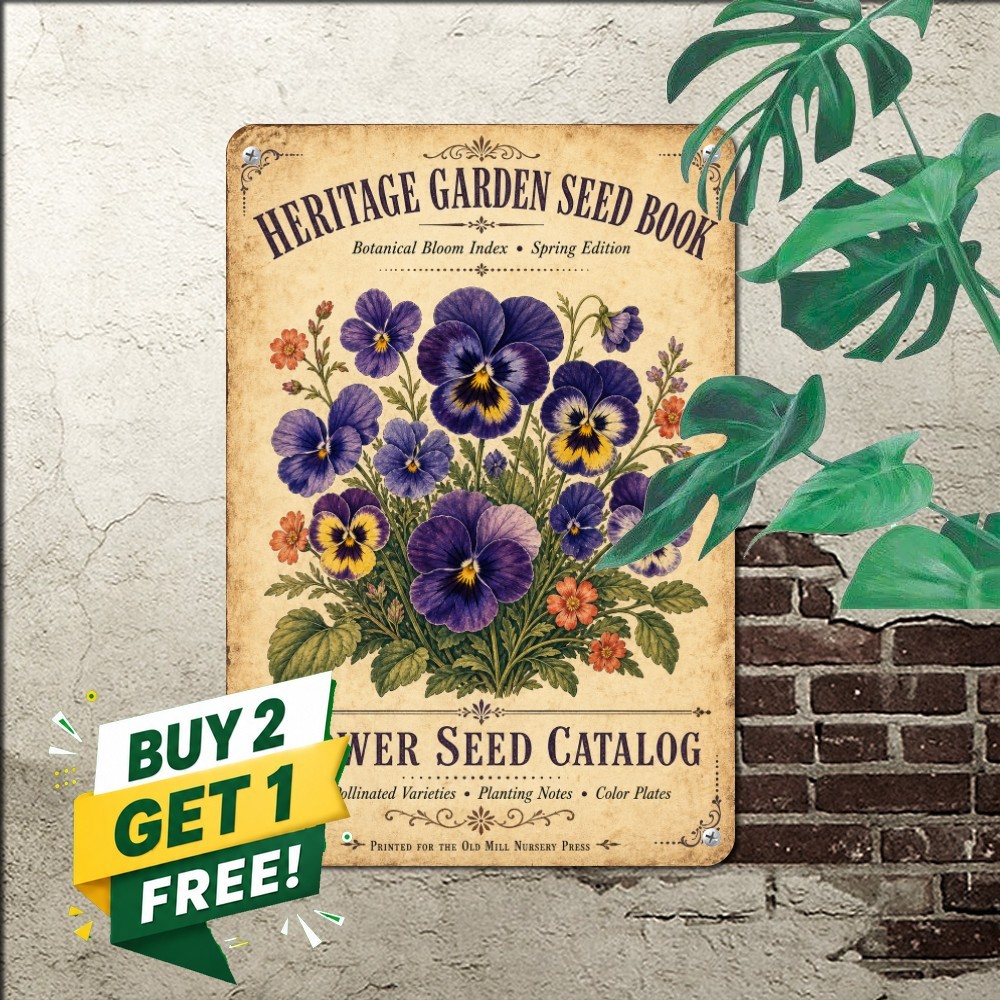 vintage botanical seed catalogue poster central pansy flower