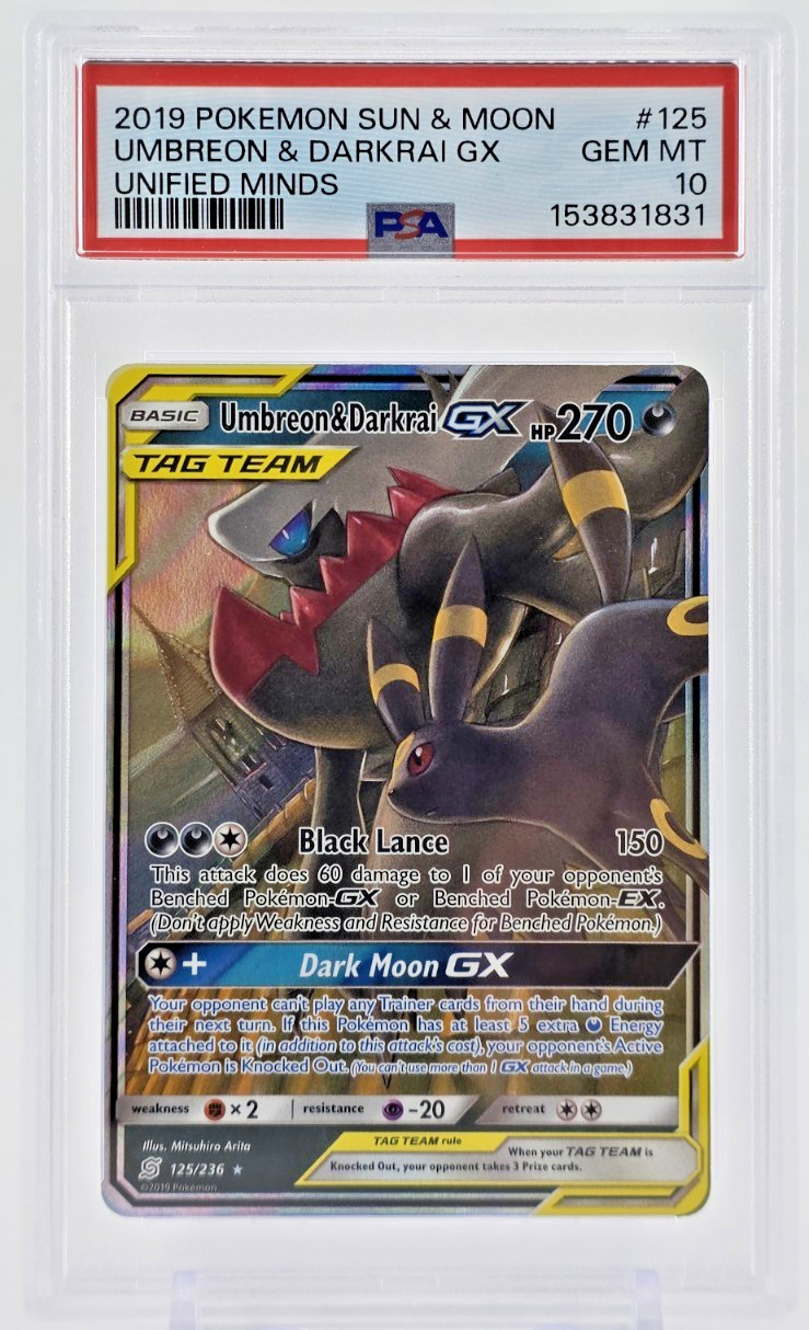 PSA 10 2019 UMBREON & DARKRAI GX POKEMON HOLO BLACK STAR PROMO SM TAG TEAM 125