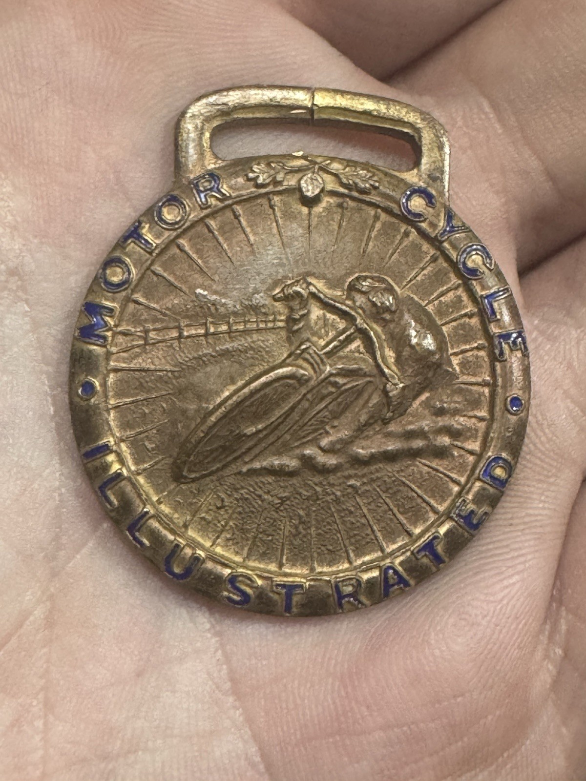 Vintage Motorcycle Illustrated Watch Fob Medal Pre Teens Rare
