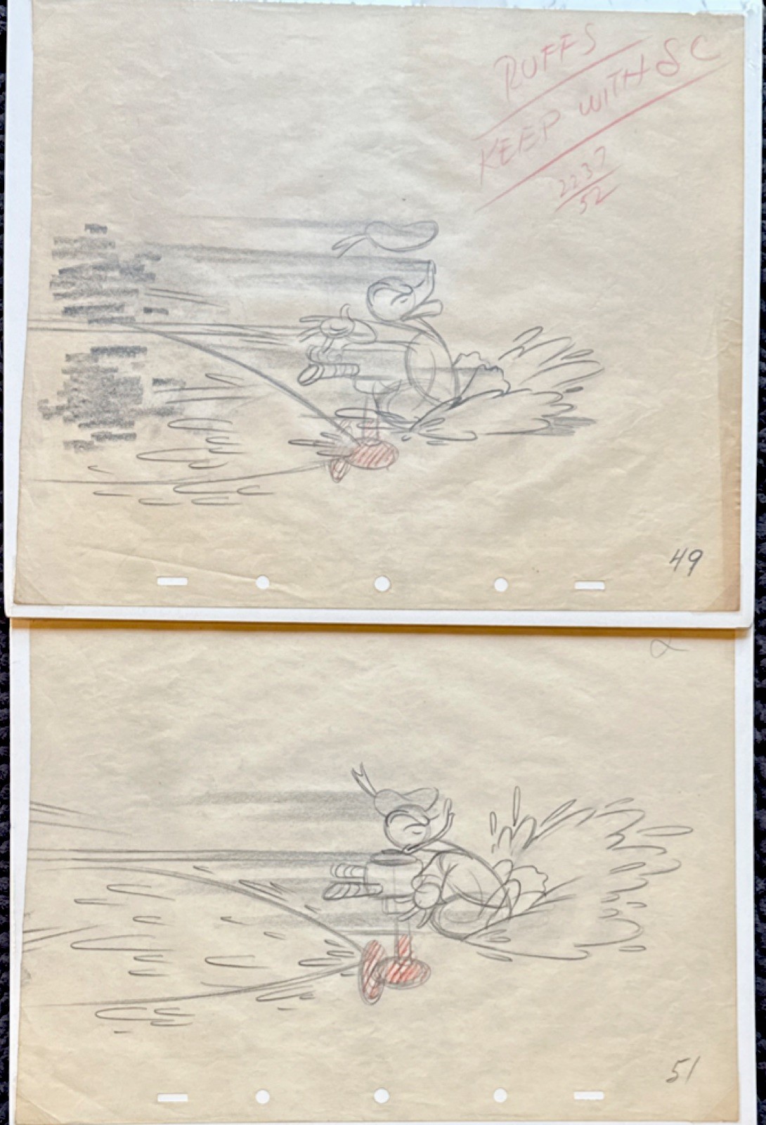 Walt Disney Donald Duck Original Production Drawings #49 #51 Animation Pair