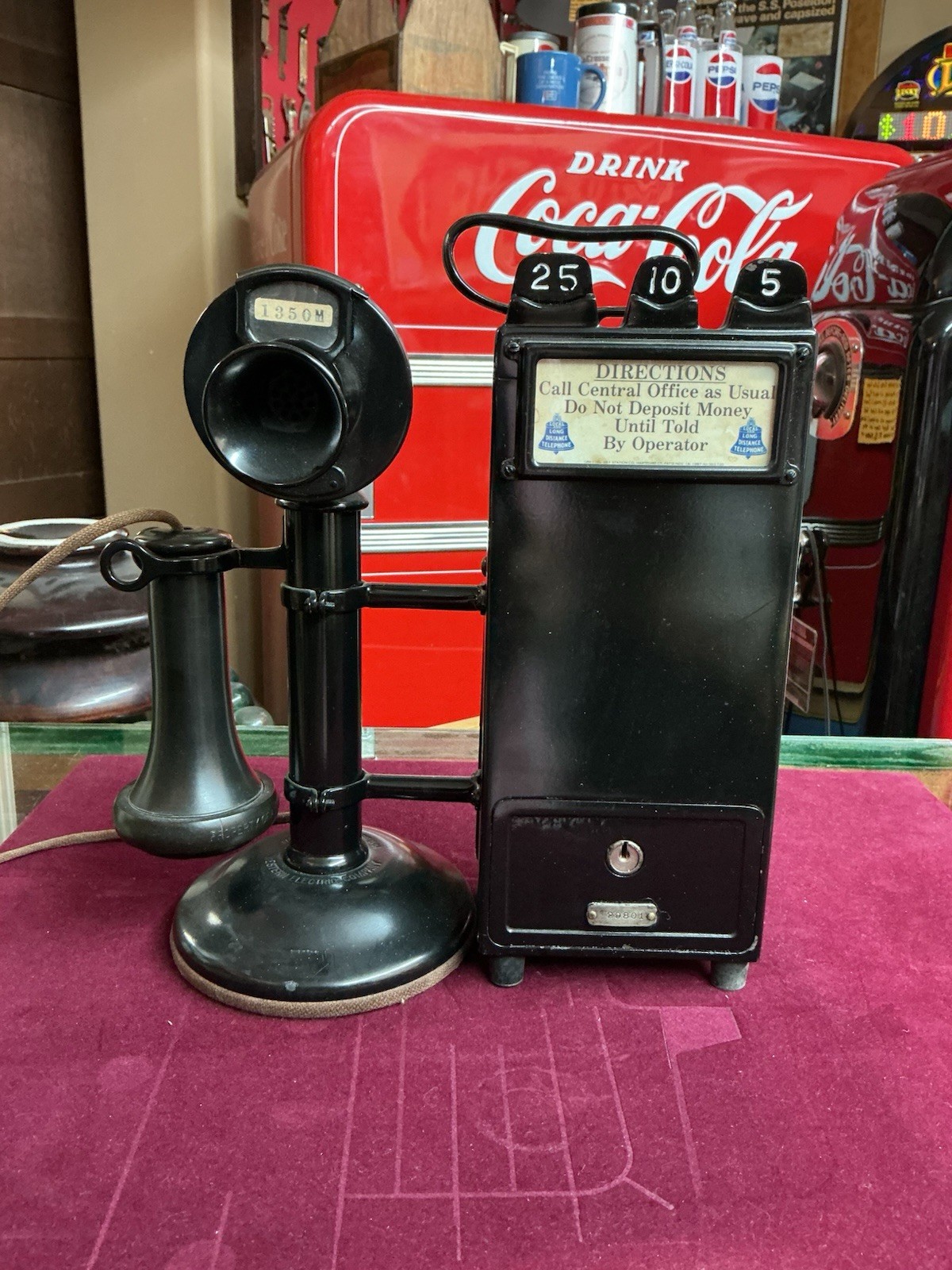 Antique Western Electric Candlestick Phone With Gray Pay Station No.14 NOS Mint.