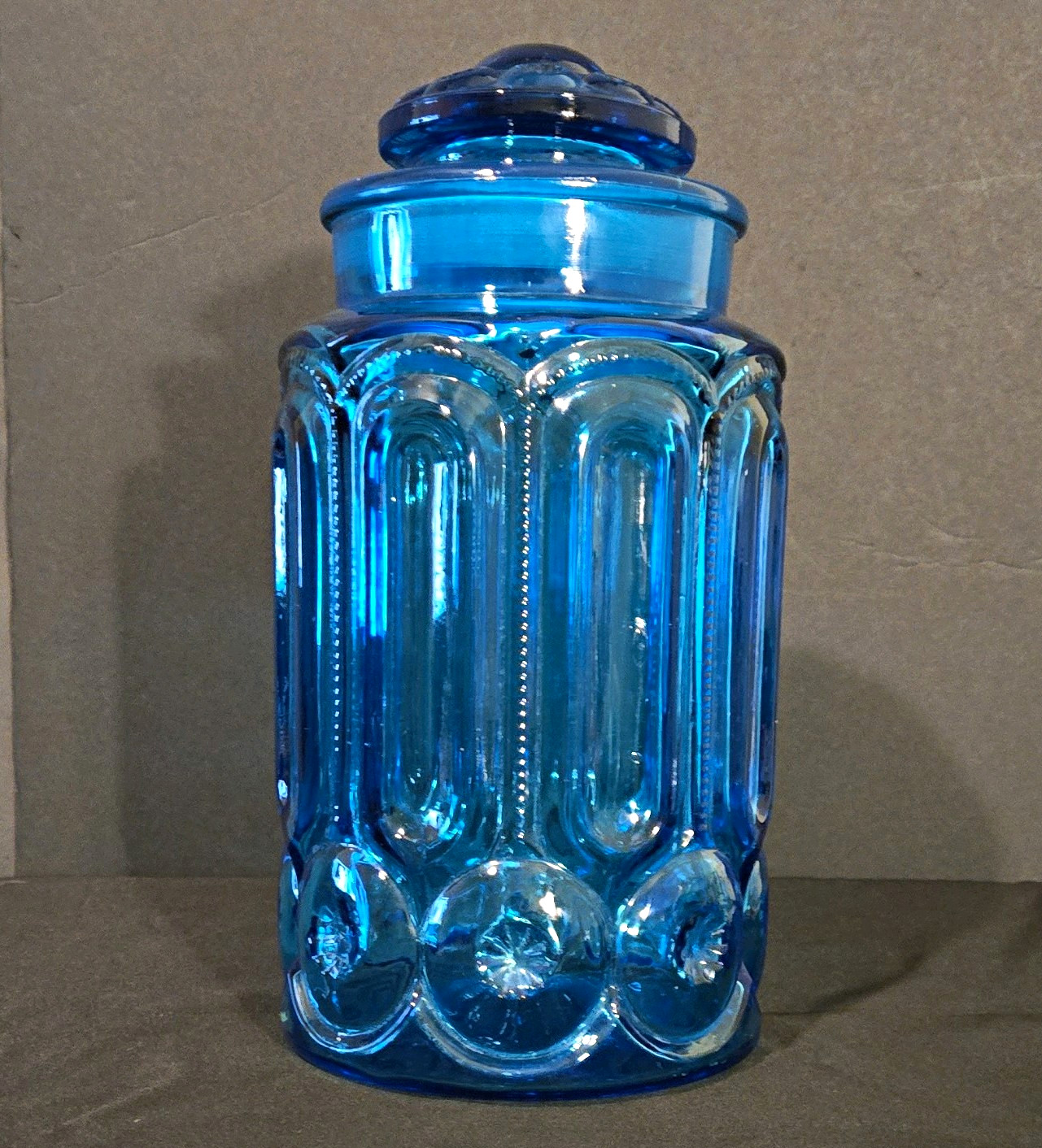 Vintage LE Smith Moon & Star Blue X-Large Canister Apothecary Jar & Lid 11.5”