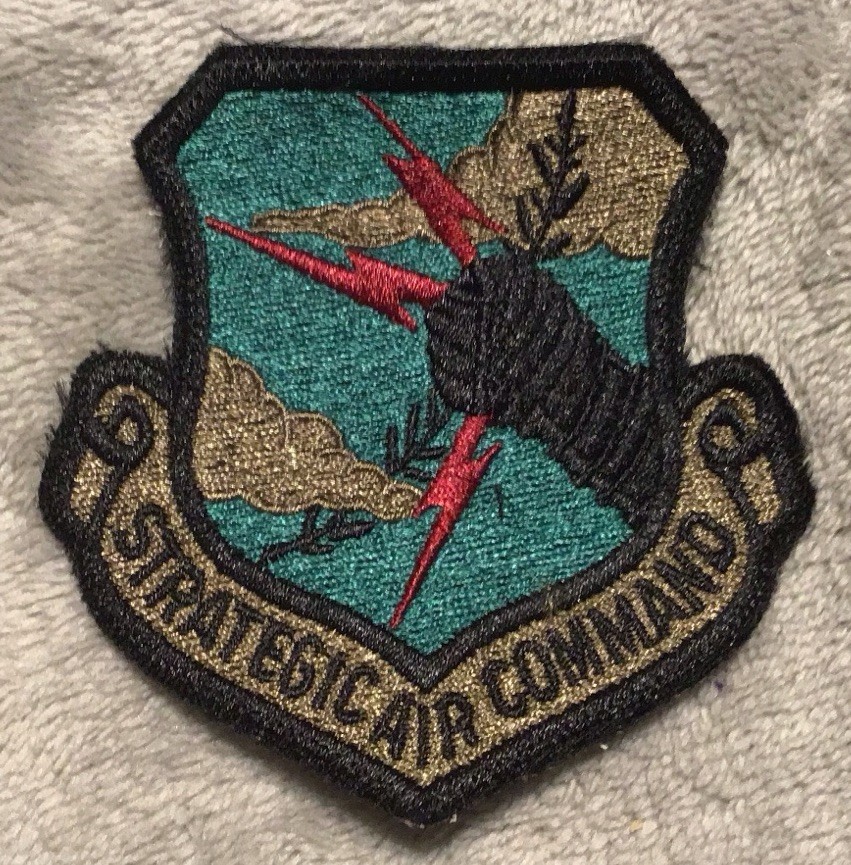 US Air Force Strategic Air Command SAC Crest Badge Patch Subdued Obsolete V3