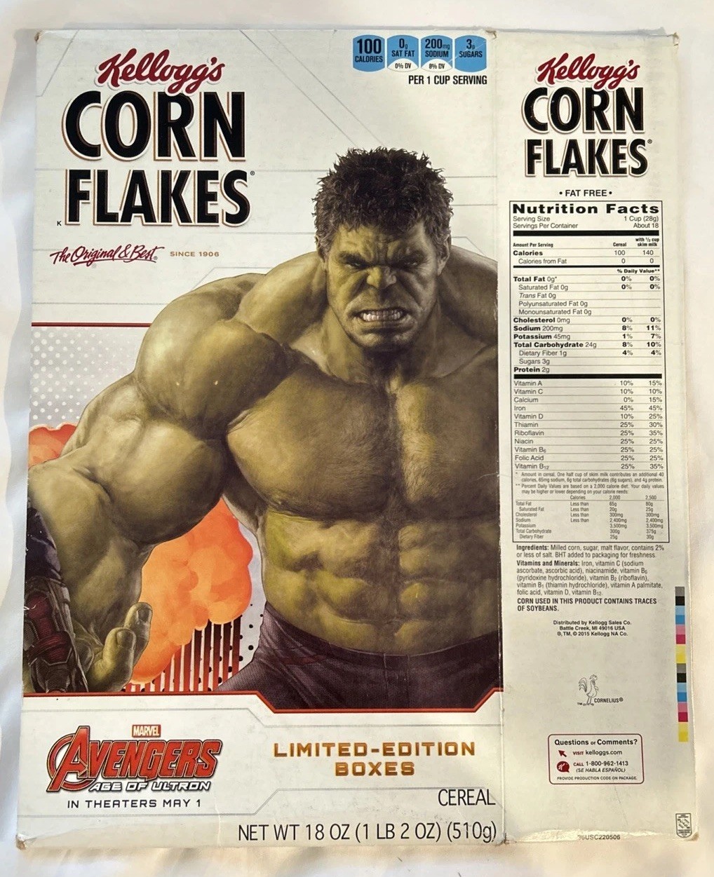 Kellogg\'s Corn Flakes Avengers Age Ultron Hulk Thor Flat Cereal Box Limited Edtn