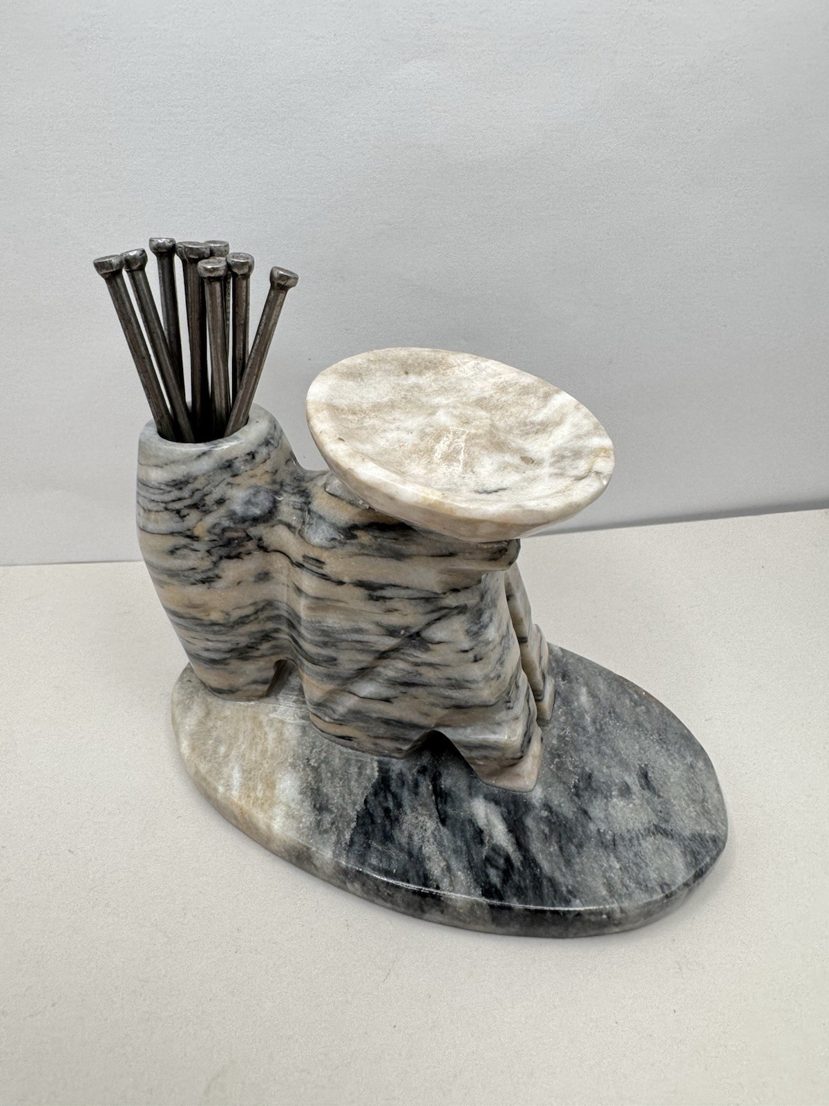 Vintage Mexican Onyx Siesta Man Sombrero Toothpick Holder Ashtray 4”