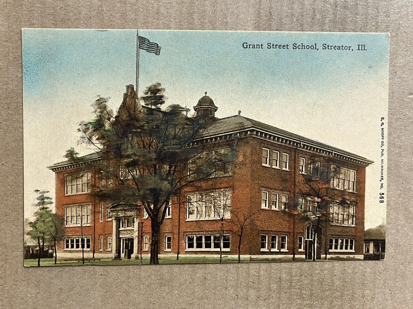 Postcard Streator IL Illinois Grant Street School Vintage UDB PC