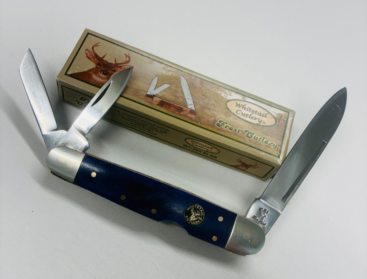 Frost Cutlery 3 Blade Whitetail WT-205 BLSB Blue Whittler Pocket Knife Stainless