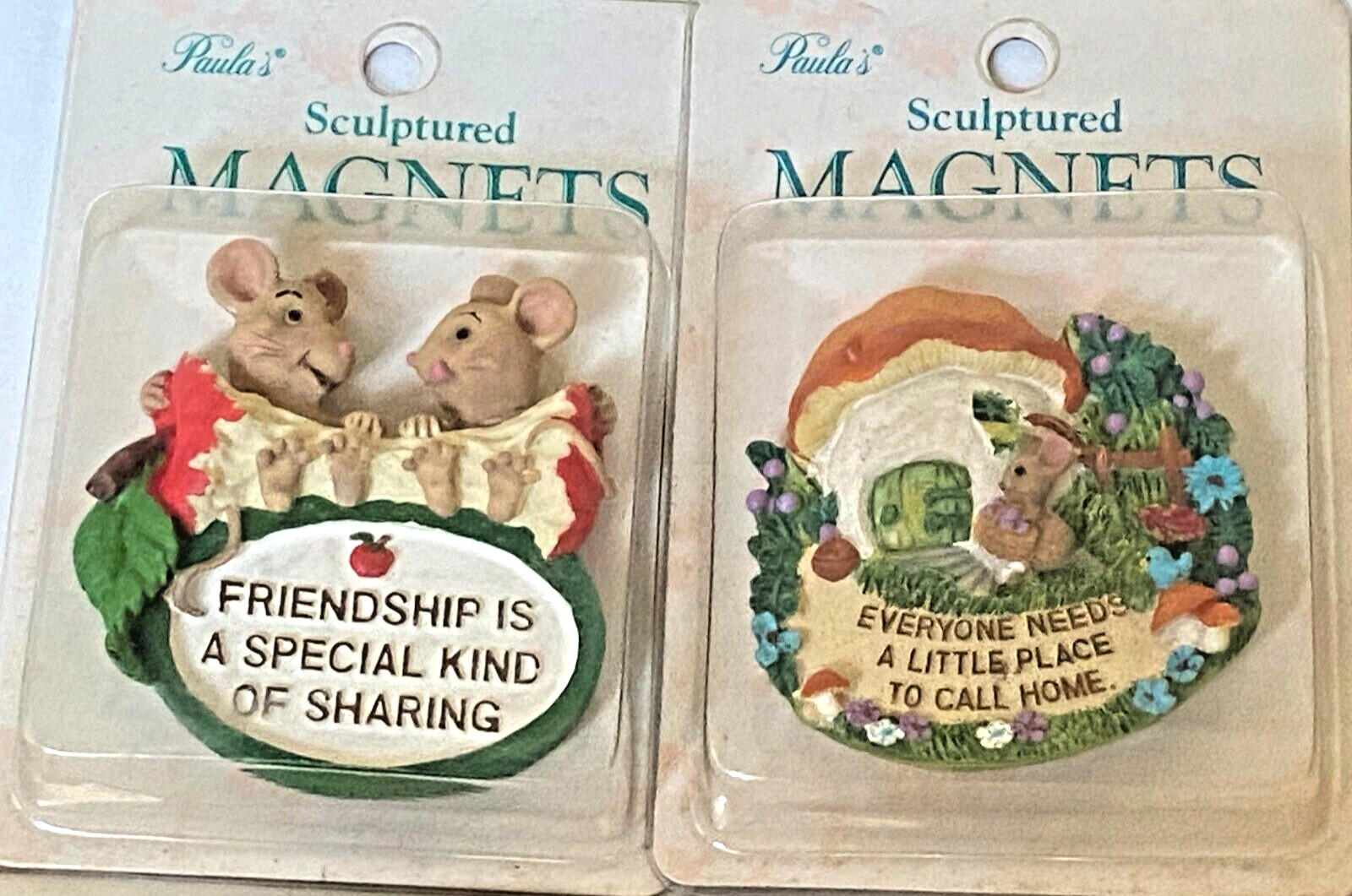Vtg Paula\'s Sculpted Cute Mose Mice Mushroom Friendship Collectible Magnets~ New