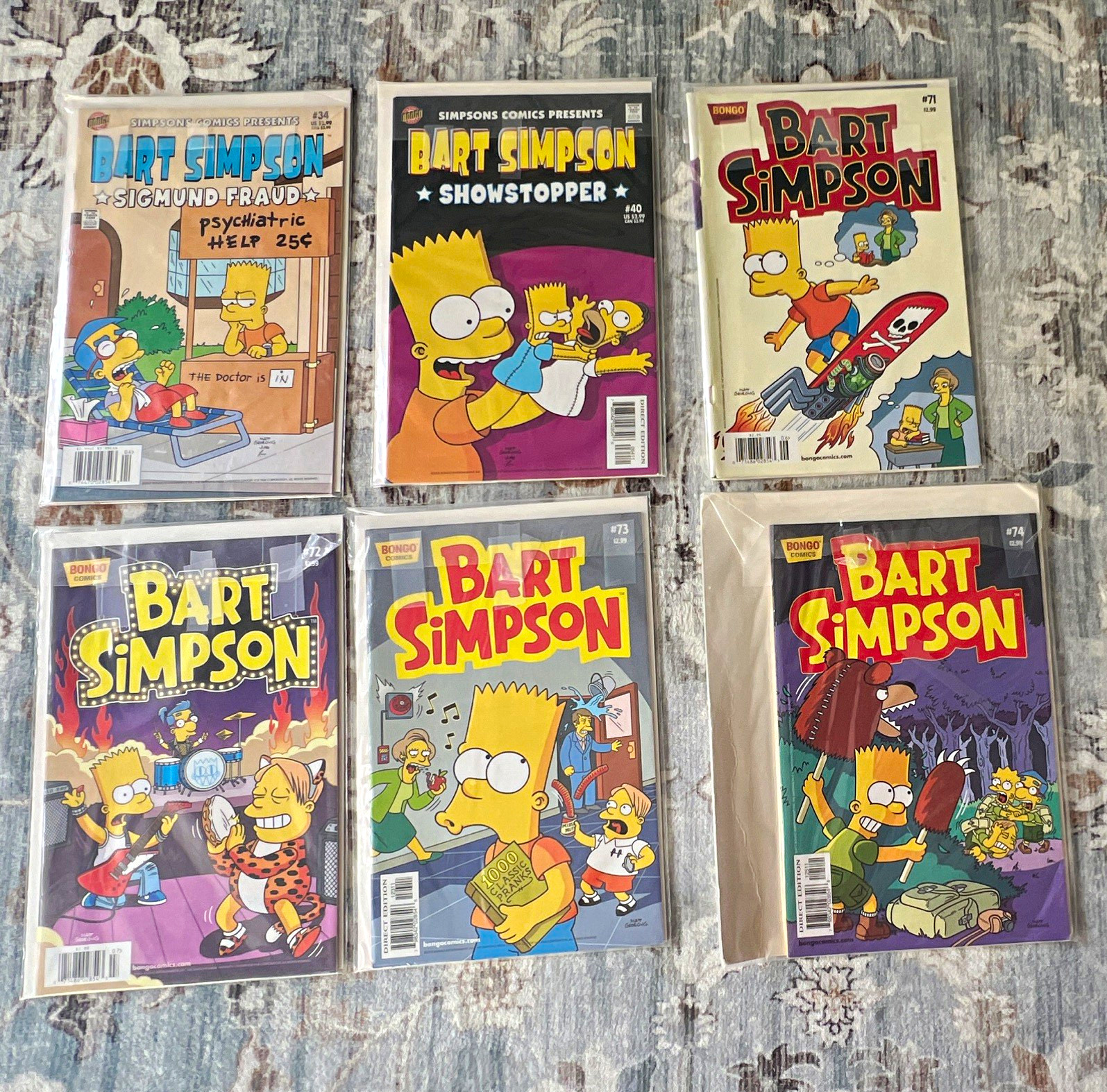 Bongo Bart Simpson Comics - Lot of 6, Issues #34, #40, #71-74, Bagged and Boards