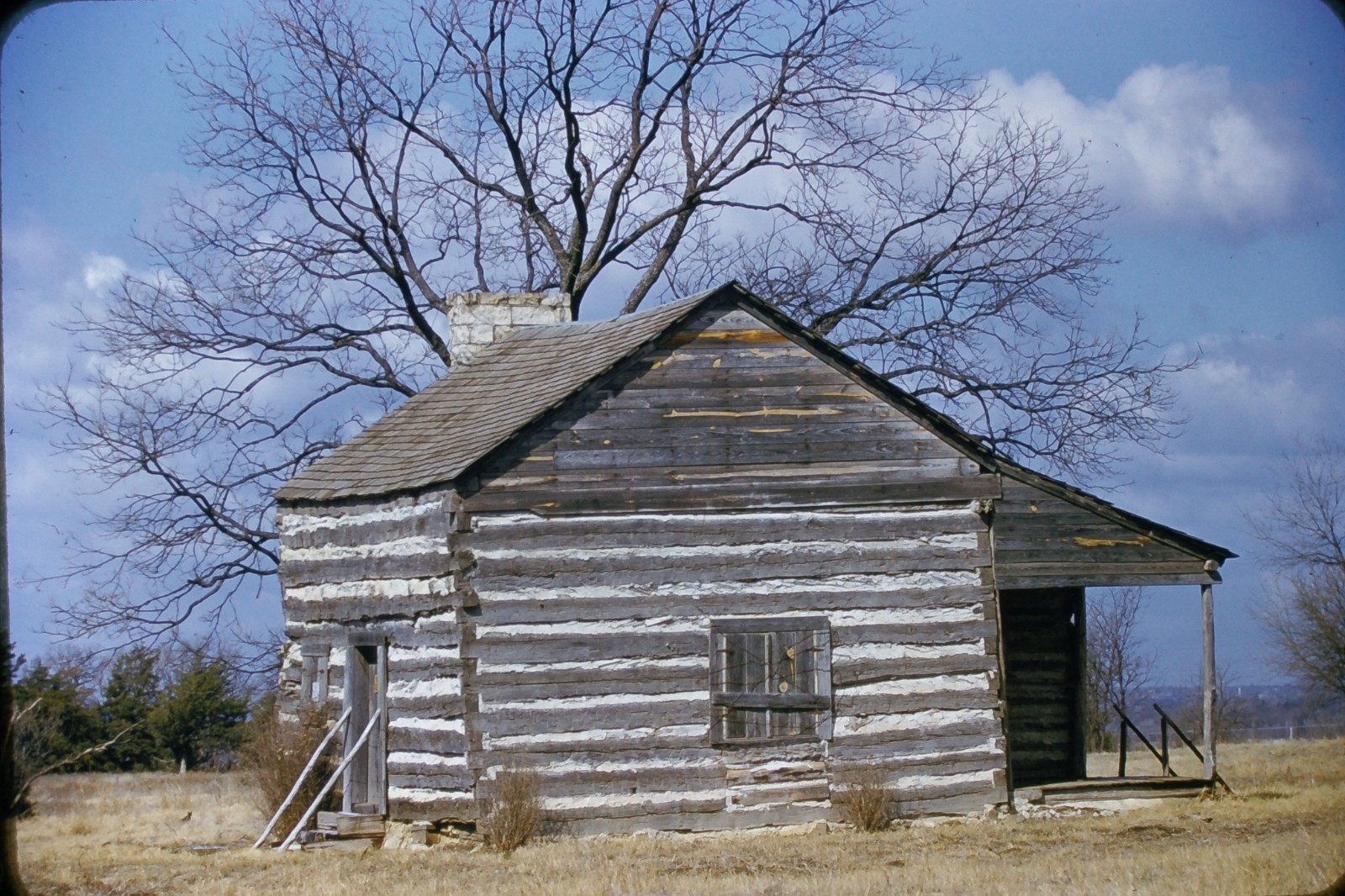 1950s Red Boarder 35mm Slide Rustic Log Cabin Pioneer Home Dallas TX Texas