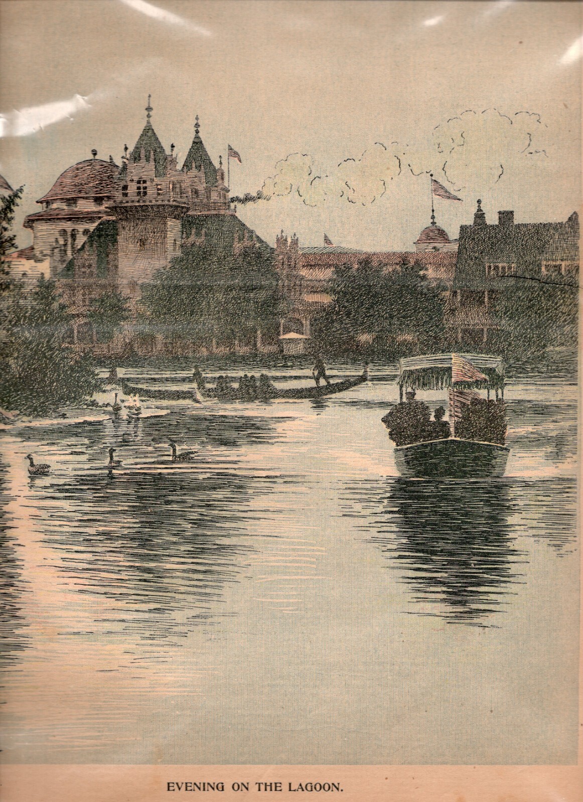 1893 Art Print View EVENING ON THE LAGOON @ The Chicago World\'s Fair Inter-Ocean
