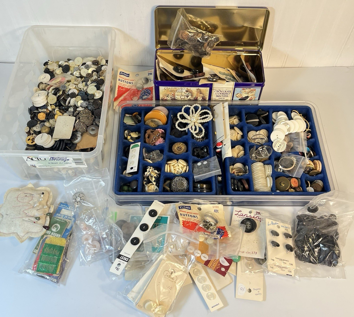 Large Lot Vintage Buttons Mixed 7 Lbs.  Hat Pins, Sewing Items, Crafts, and More