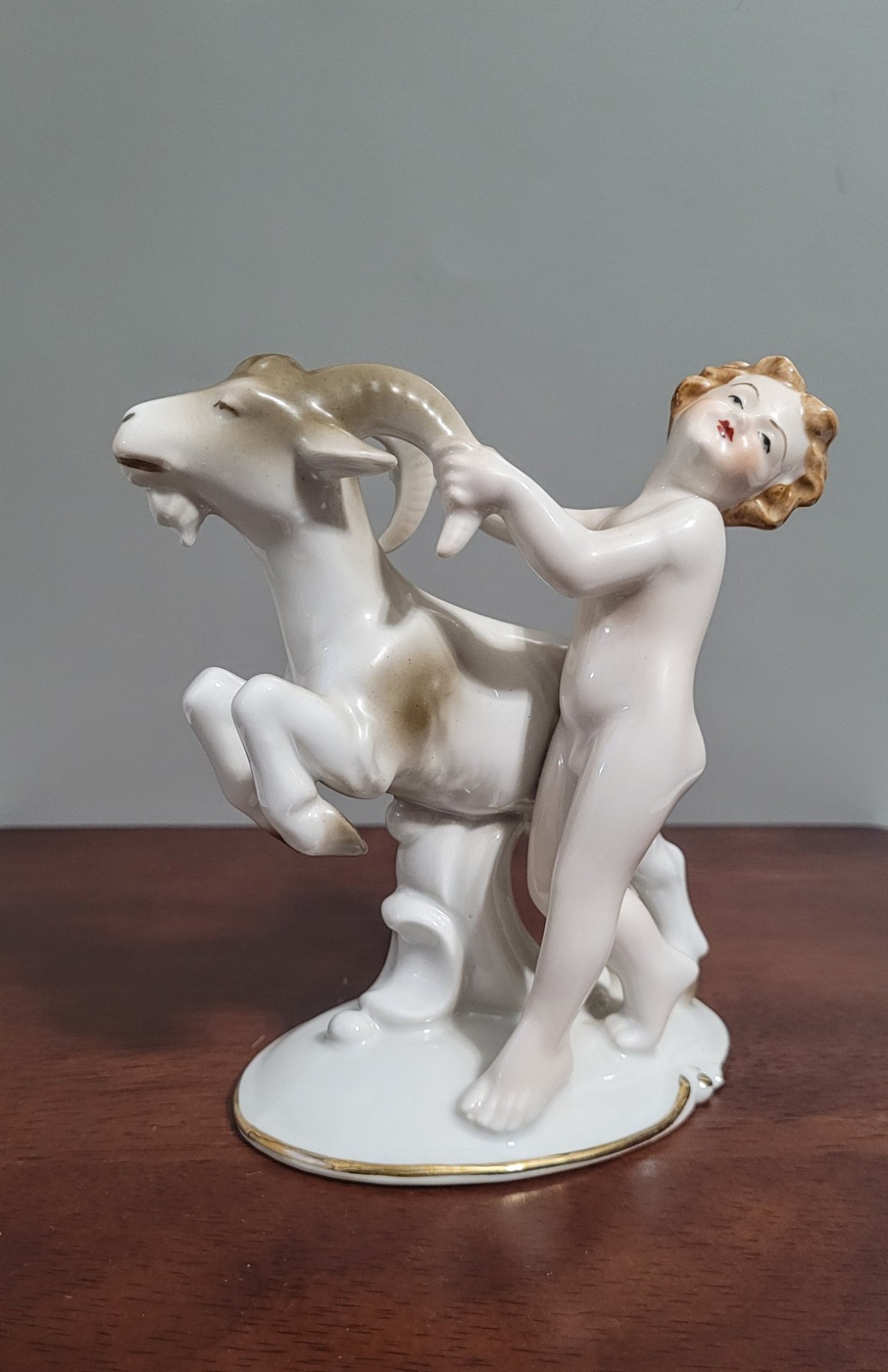 Vintage Wallendorf Germany Fine Porcelain 'Cherub with Galloping Goat' Figurine