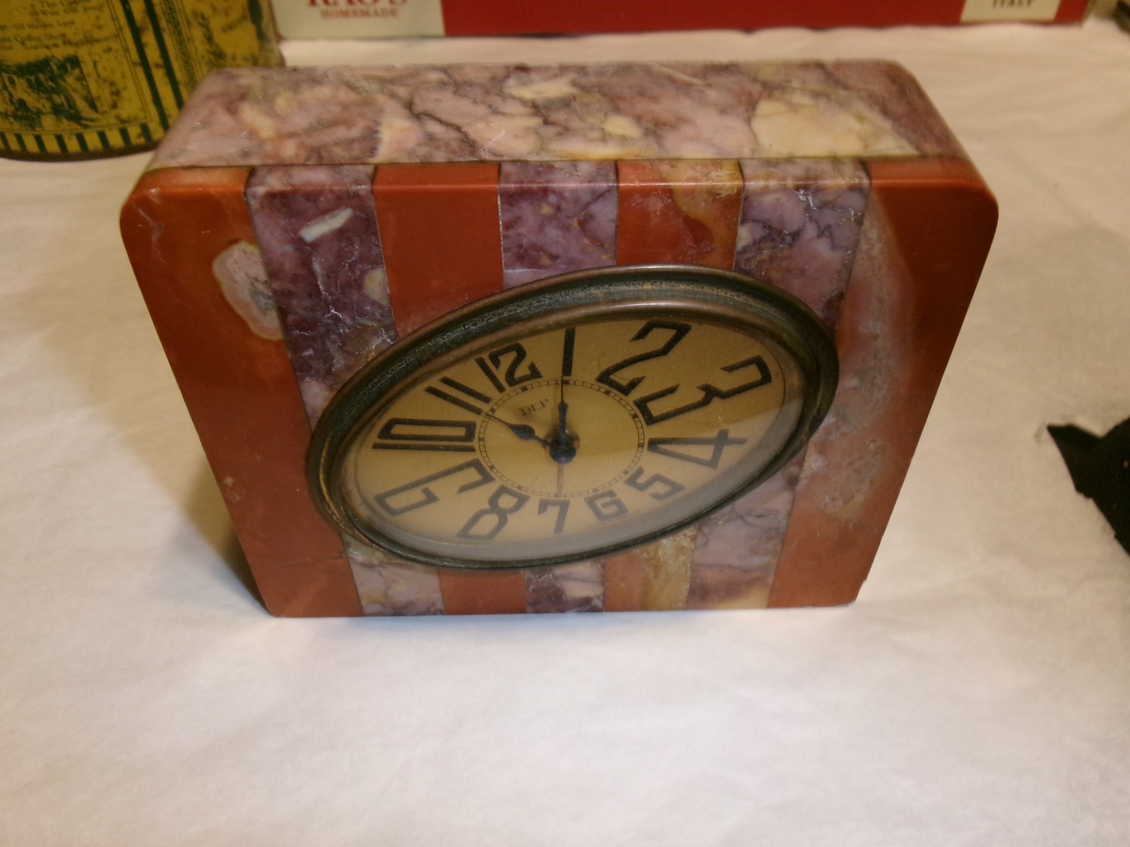 1930s Dep FRENCH ART DECO MANTLE CLOCK, Marble, \ 1930s Dep FRENCH ART DECO MANTLE CLOCK, Marble, \
