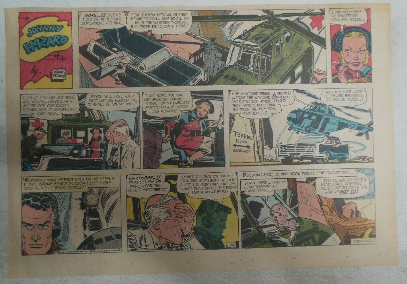 (46) Johnny Hazard Sunday Pages by Frank Robbins from 1964 Most 11 x 15 inches 