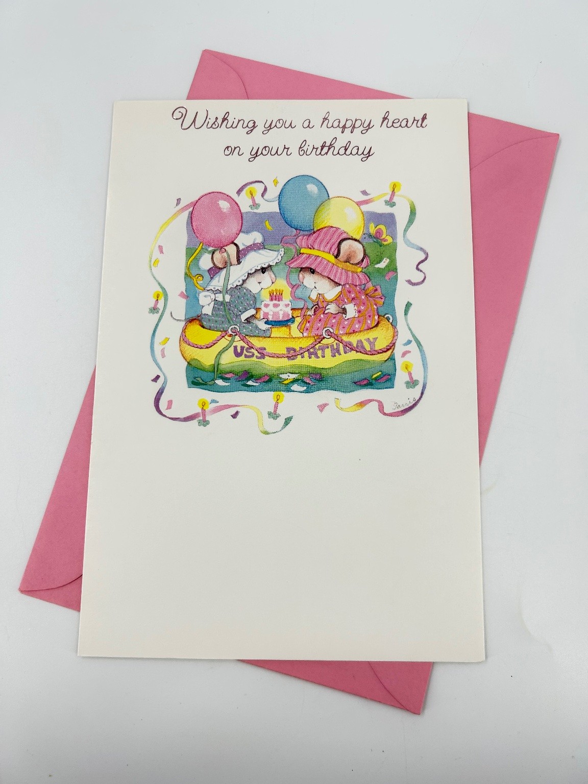 Vintage Sangamon Birthday Card Cute Mice USS Birthday Balloons Unused