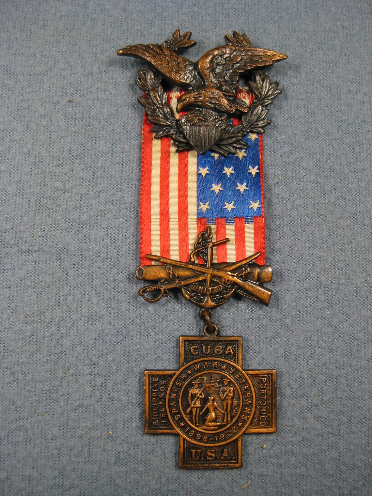 Nice Antique Spanish American War SAW 1898-1902 War Veteran Numbered Medal