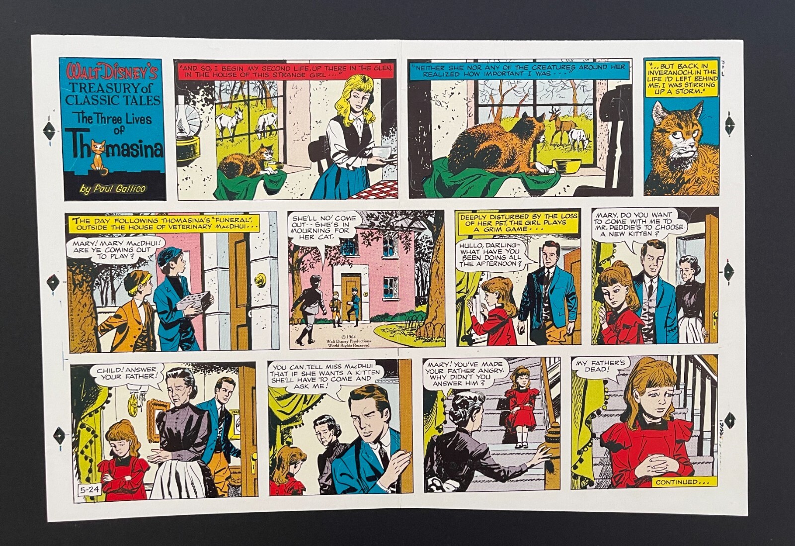 1964 Walt Disney - 3 Lives of Thomasina Original Production Art Proof Page