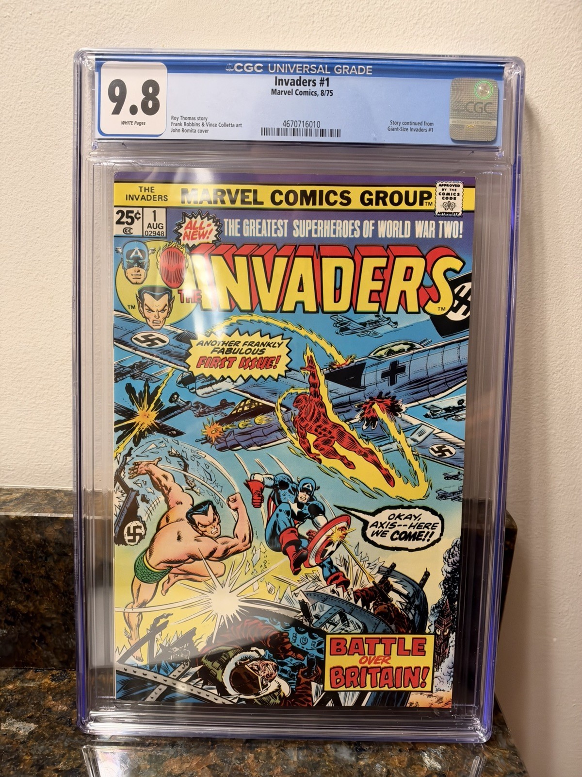 The Invaders #1 (1975) Roy Thomas, John Romita Cover, CGC 9.8 WHITE pages Rare