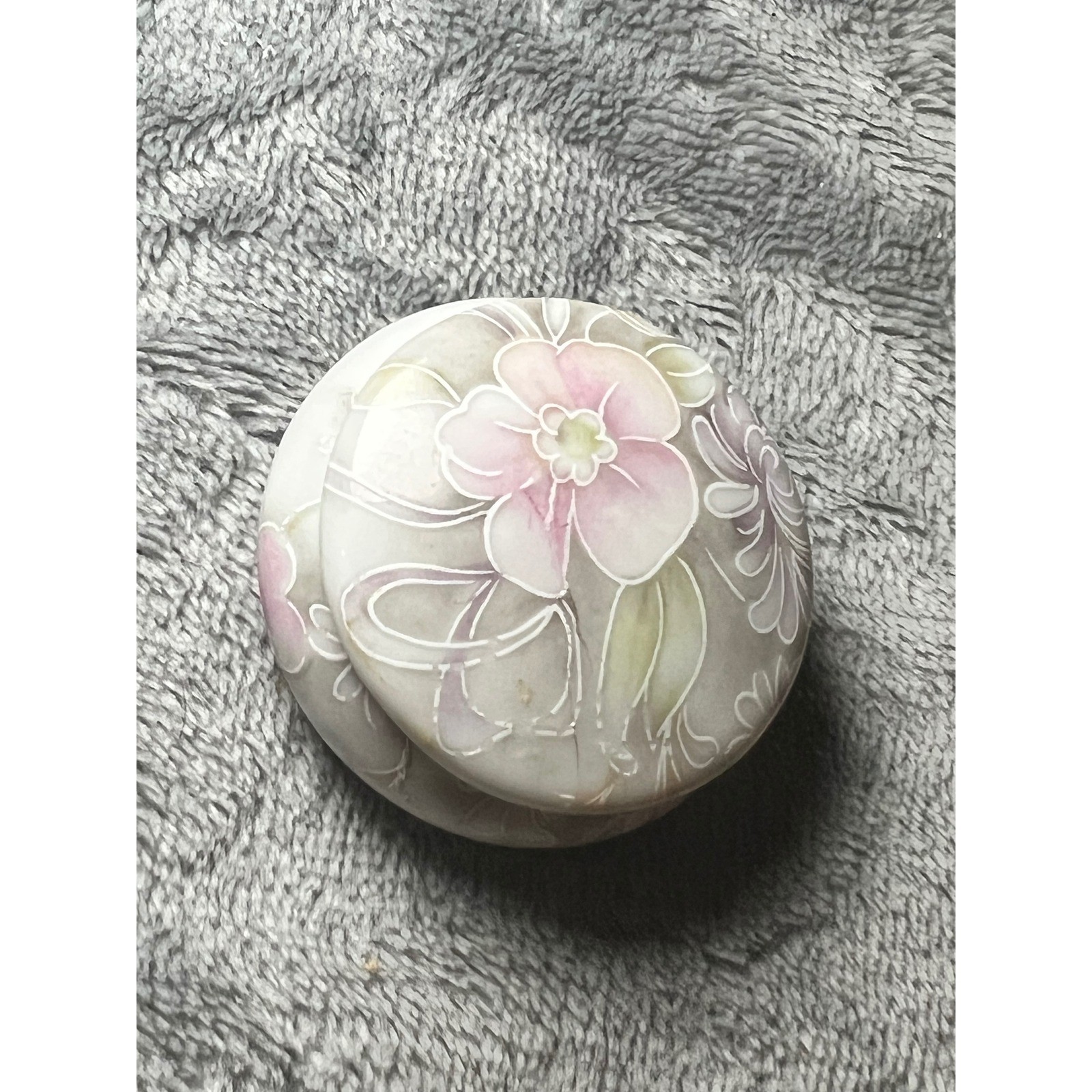 Vintage Limoges Porcelain Trinket Box Pastel Floral Round France Signed 2.5\