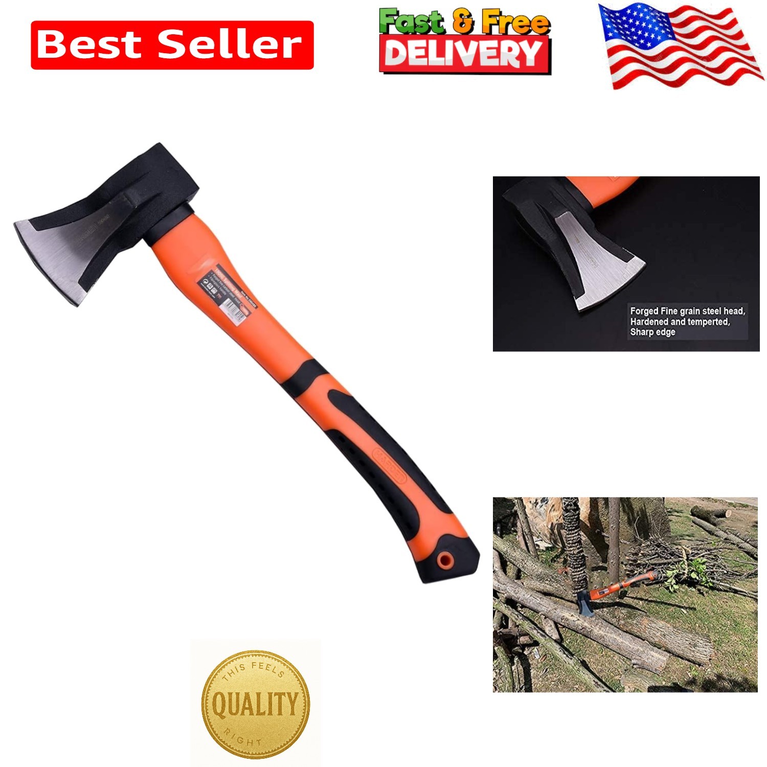 Effortless 3 lb. Wood Splitting Maul - Sharp Forged Steel Blade & Safety Sheath