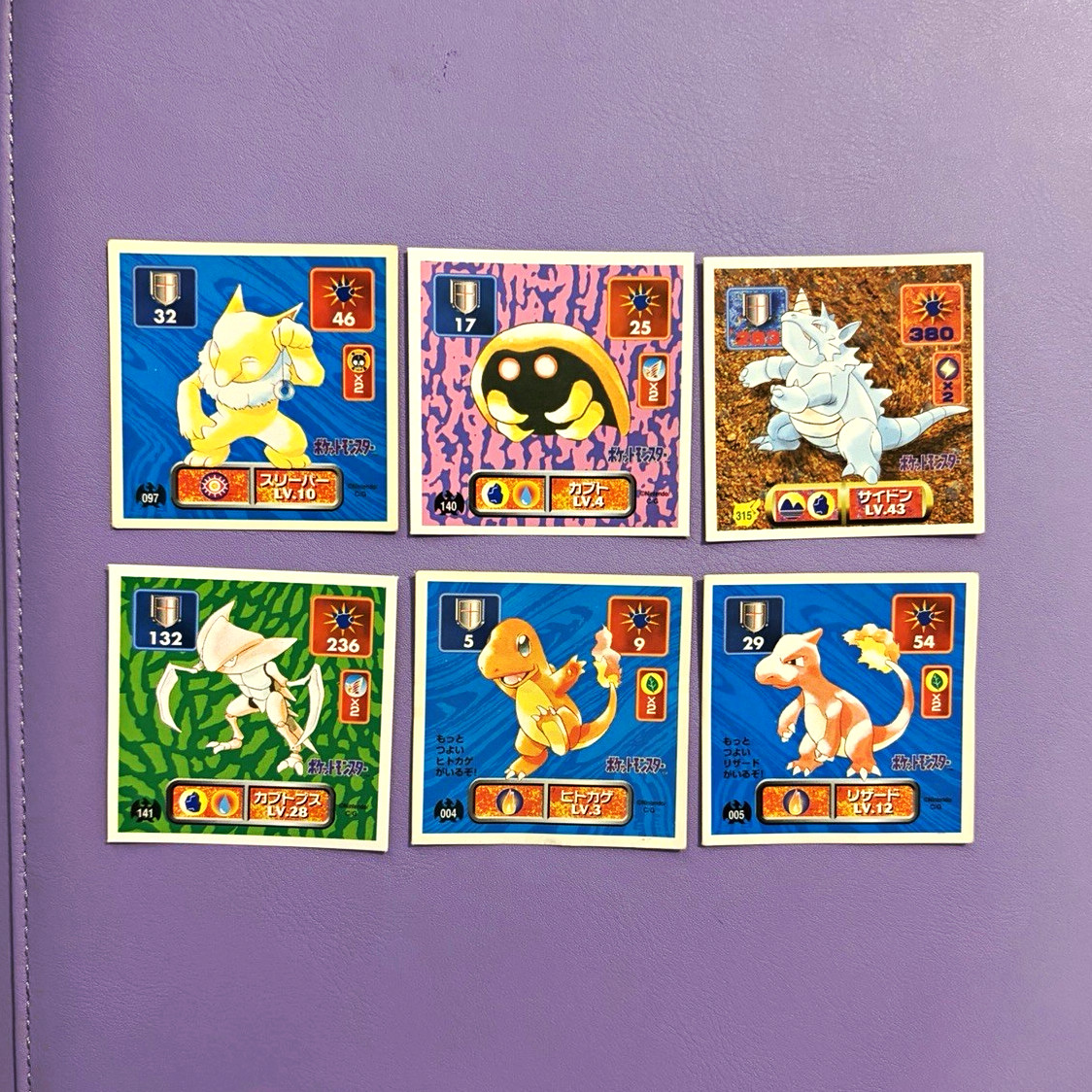 Pokemon vintage  Amada sticker lot of 6 charmander, charmeleon, hypno, kabutops 