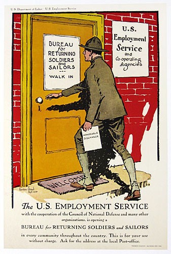 Original WWI US Veterans Poster - The US Employment Service - Gordon Grant