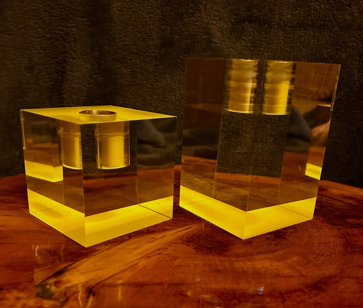 Minimalist Modern Set Of 2 Drunk Elephant Neon Lucite Candle Holders