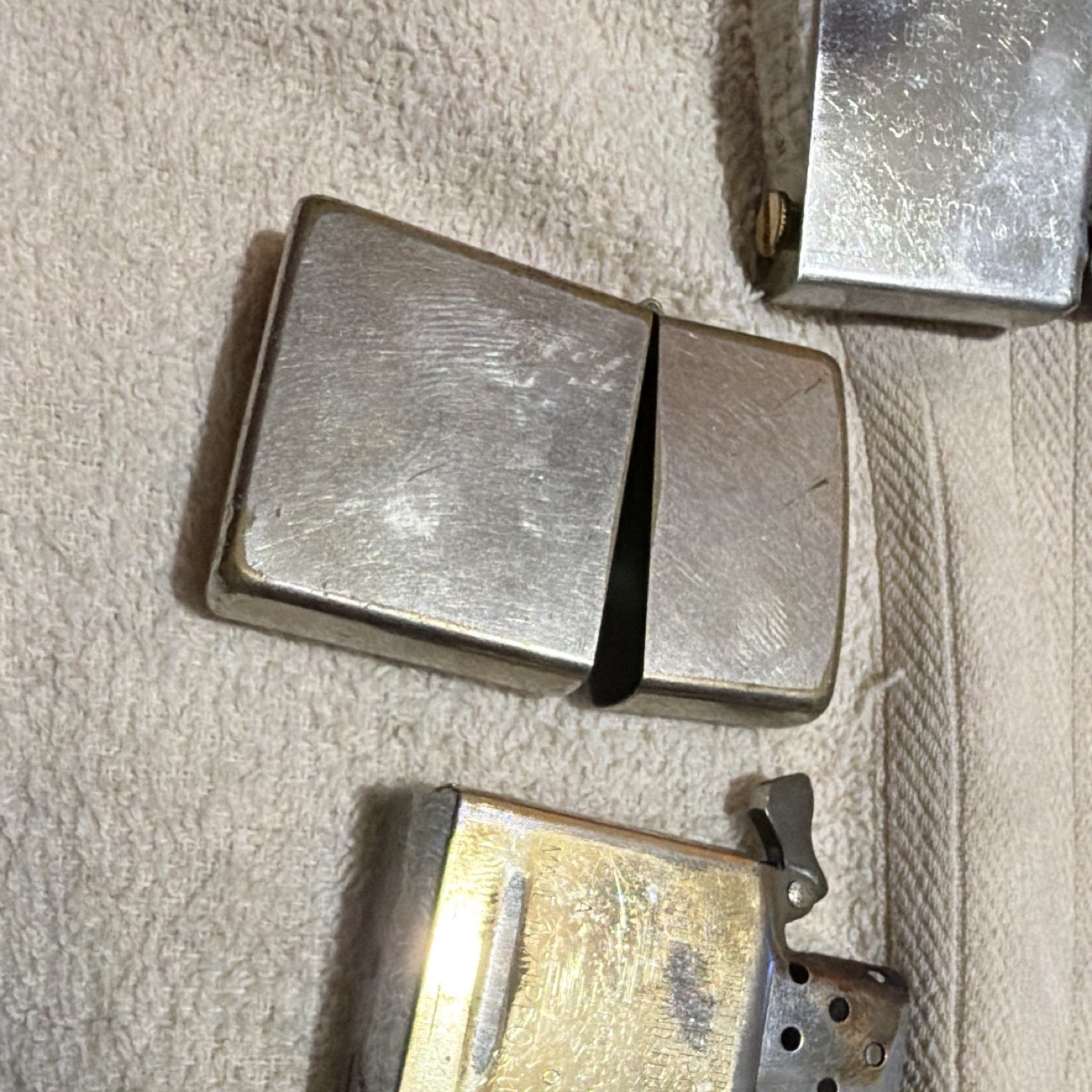 Zippo Lot of 2 Silver Tone Vintage Flip Top Lighters with Inserts