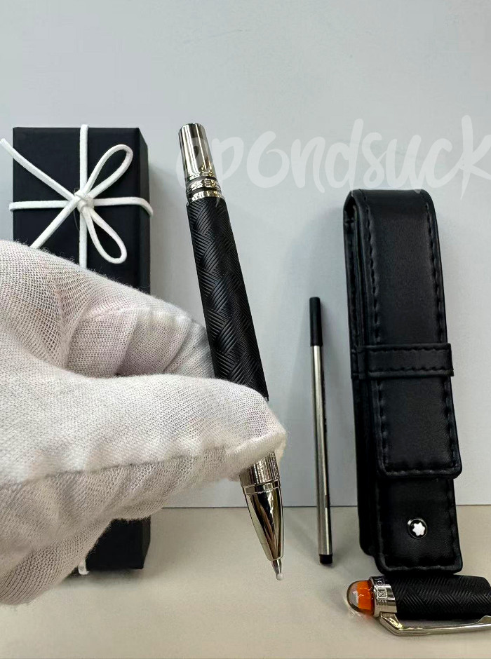 MONTBLANC Black Textured Rollerball Pen Silver Tone Spiral Pattern Rare Hot⭐