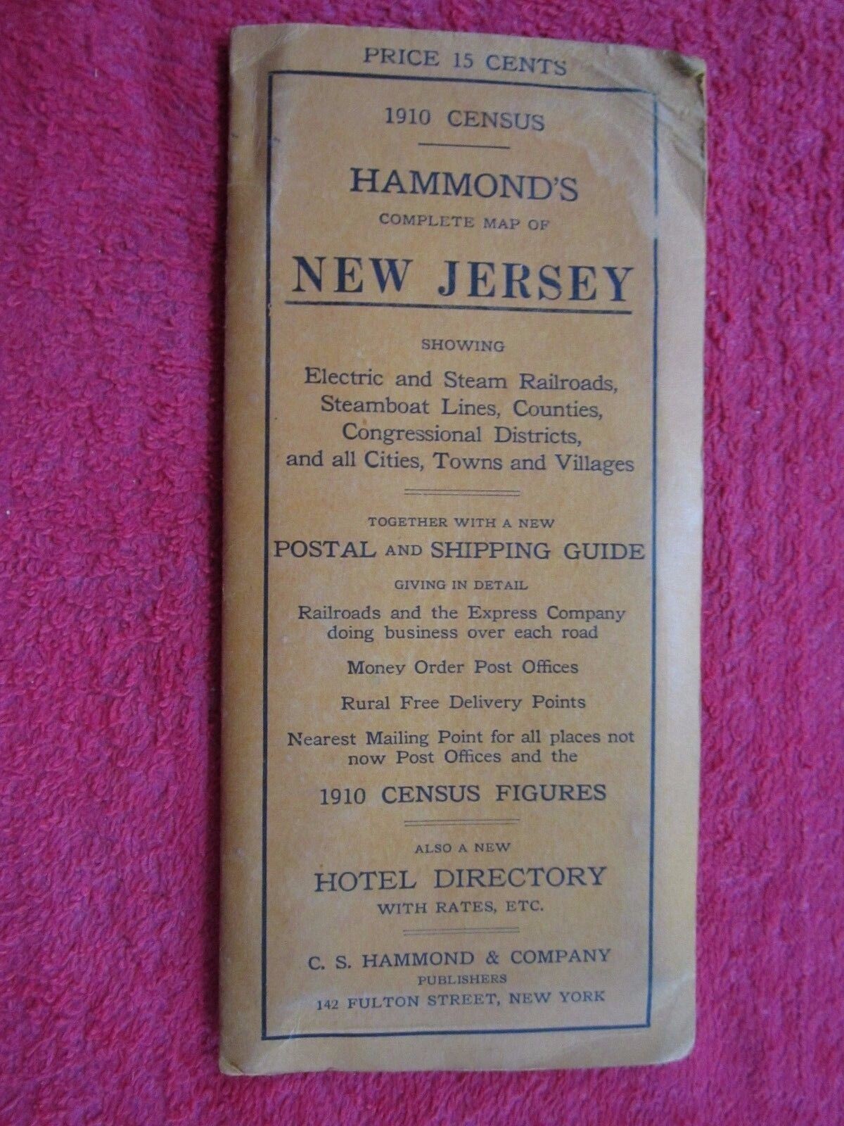 1911 HAMMOND\'S NEW JERSEY POCKET MAP 