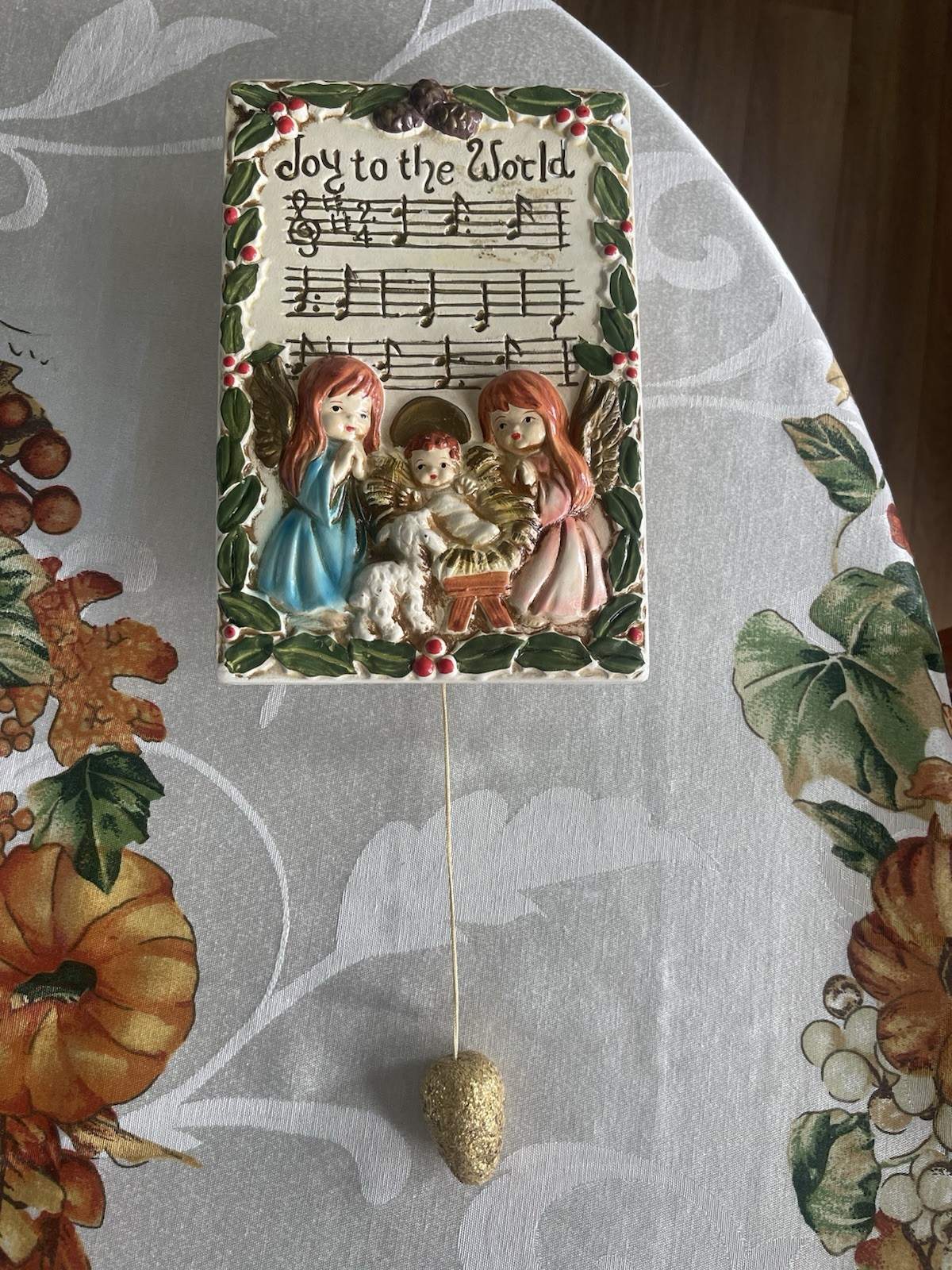 Vintage Star Joy Hanging Christmas Music Box Pull String Choir Joy To The World