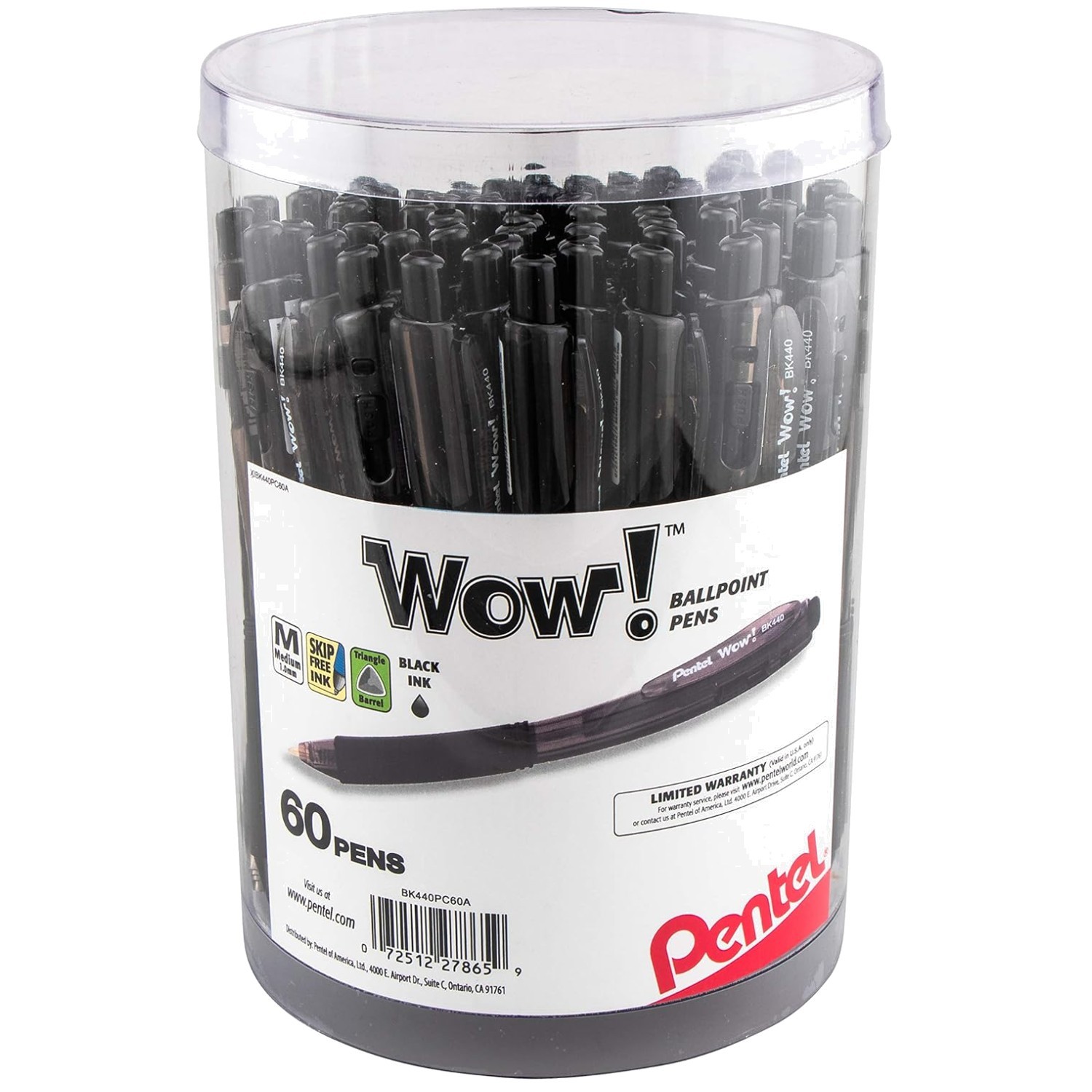 Unique Triangular Barrel Pen, Black Ink, 60 Pack