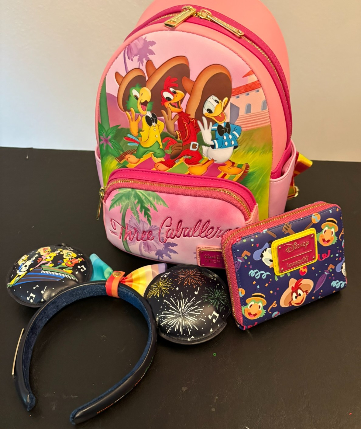 LOUNGEFLY DISNEY ARCHIVES EXCLUSIVE THREE CABALLEROS BACKPACK + WALLET + EARS