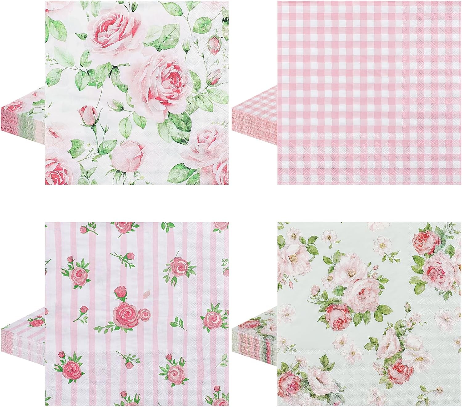 80 Pcs Pink Floral Napkins, 6.5 In Vintage Flower Napkins 2 Ply Spring Napkin