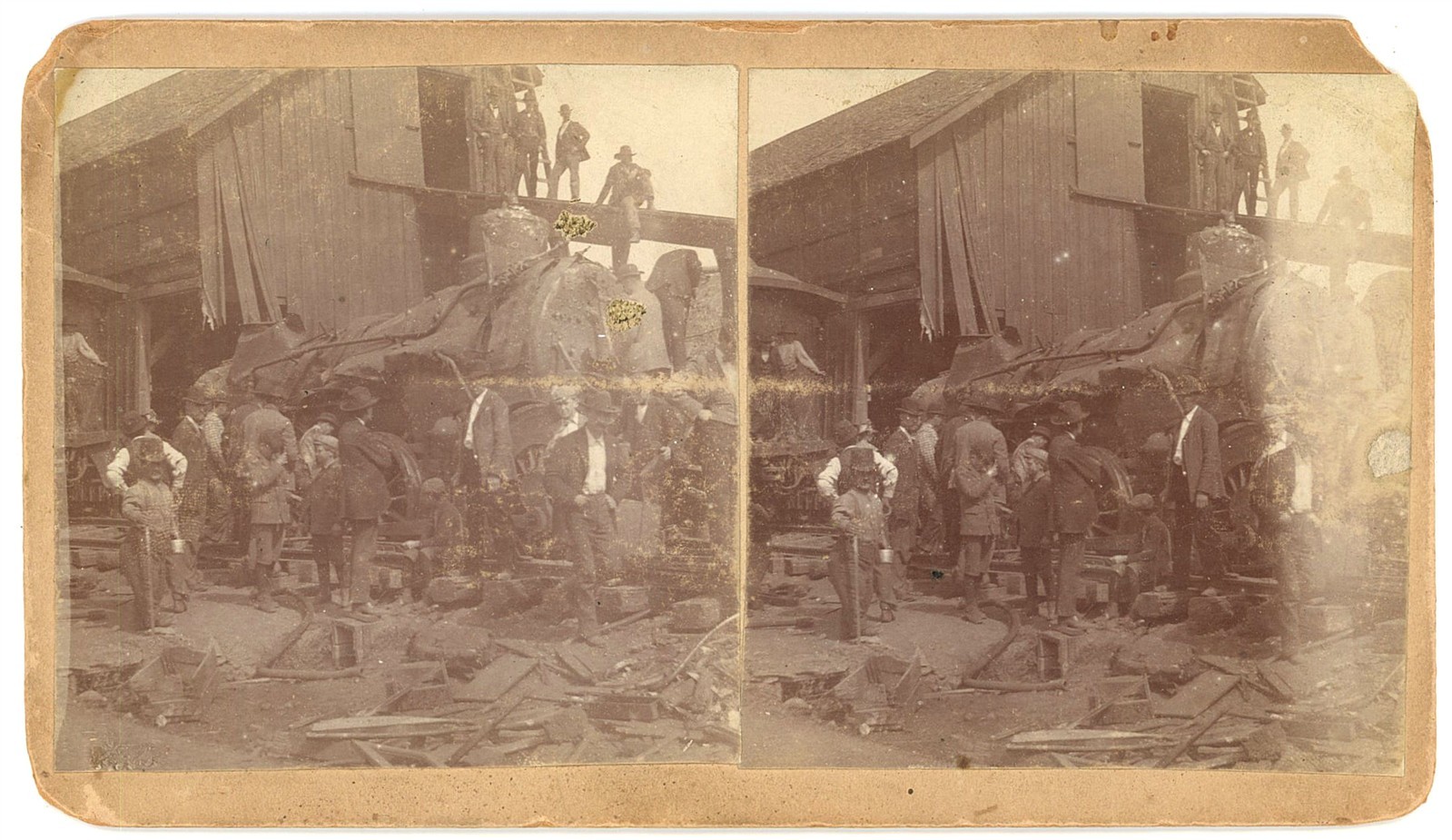 KANSAS STEREOVIEW - Osage City - Train Wreck - JH Newby 1870s