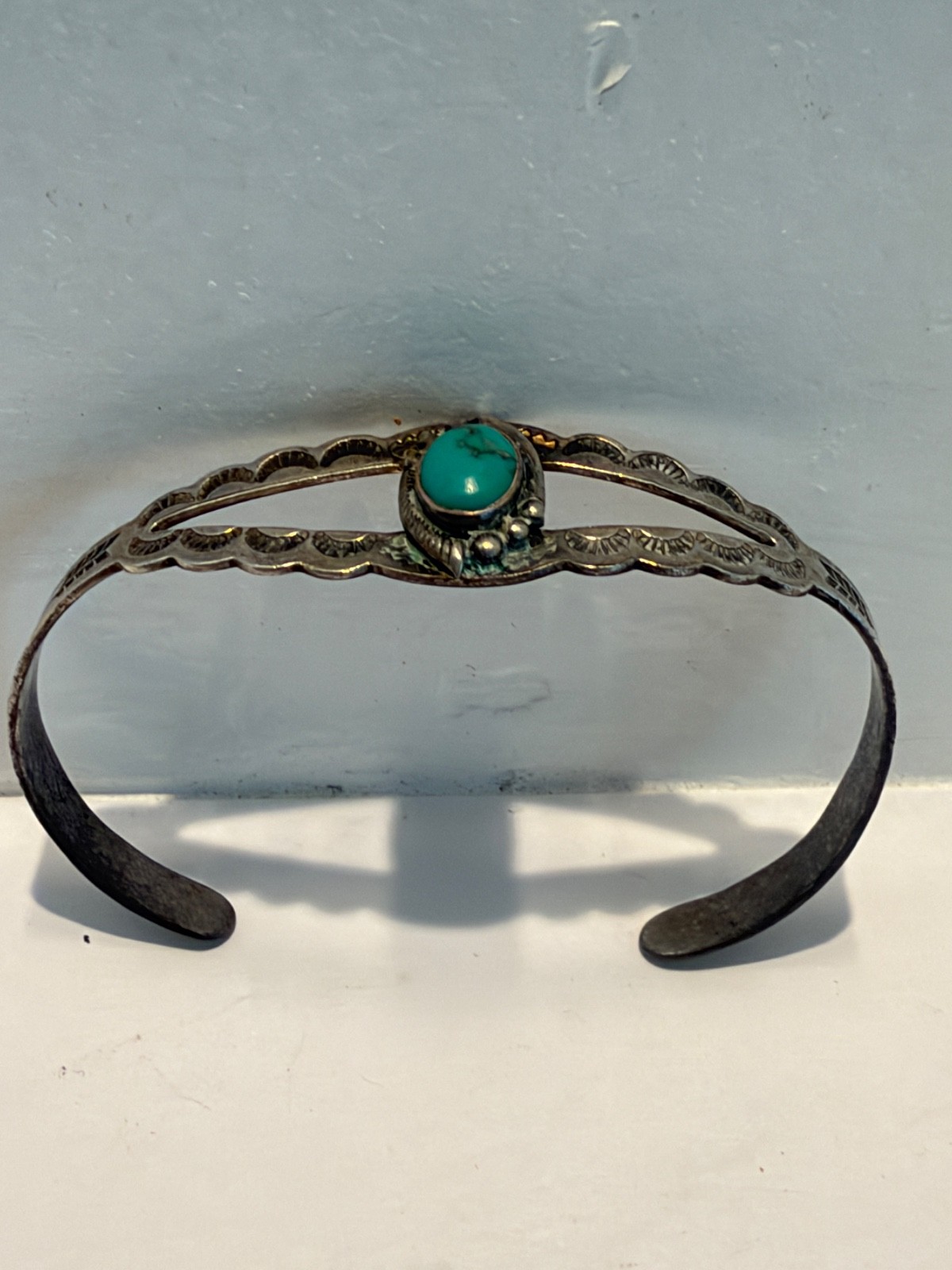 Pawn Navajo  American Indian Sterling Silver  Turquoise  Small  Size Bracelet