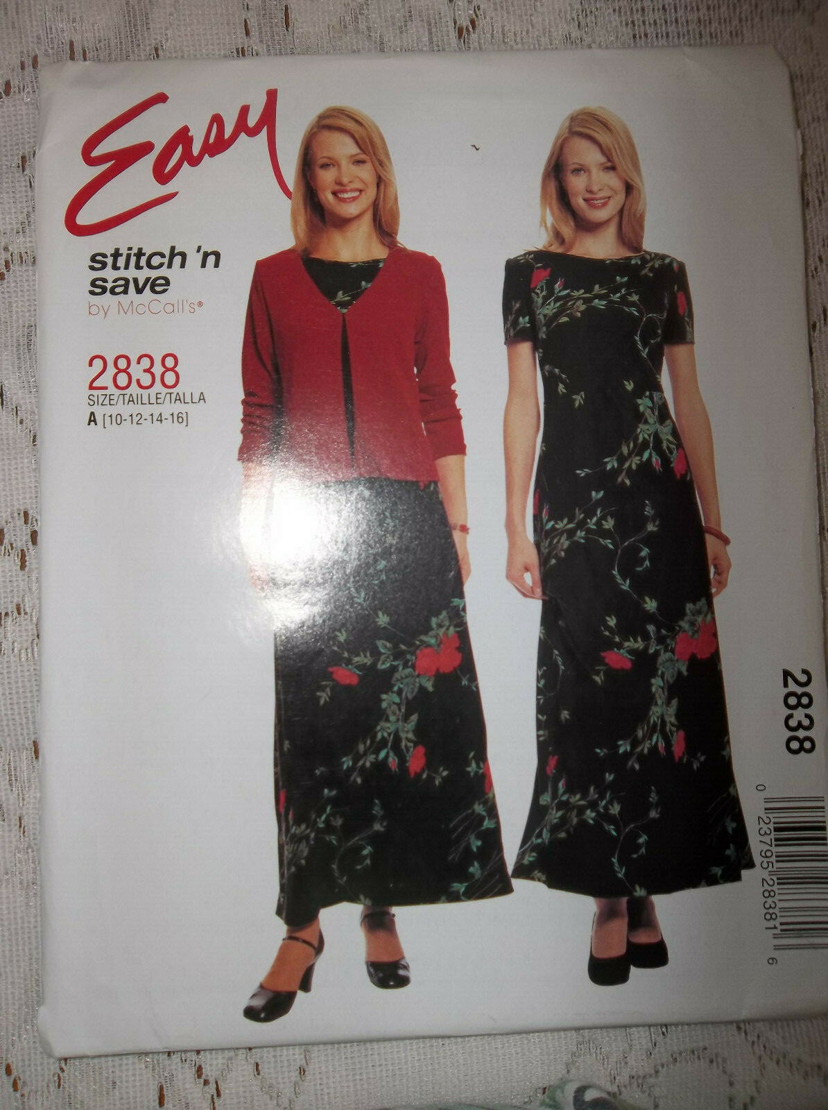 VINTAGE McCALL'S JACKET&DRESS 2838 SZ A10,12,14,16  PATTERN & INSTRUCTIONS UNCUT