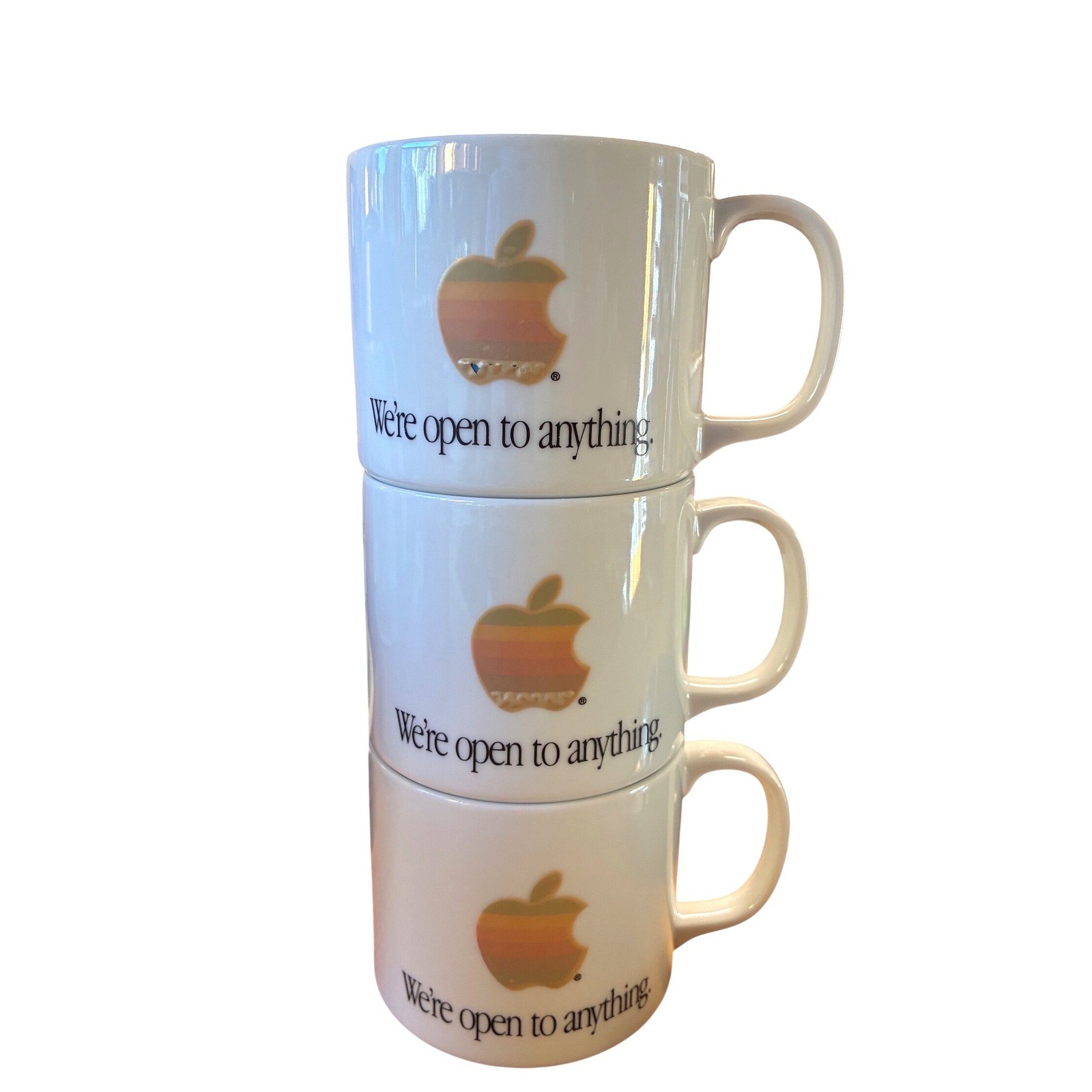 Vintage Apple Computer Rainbow Logo Mug Set of 3 We're Open To Anything Retro