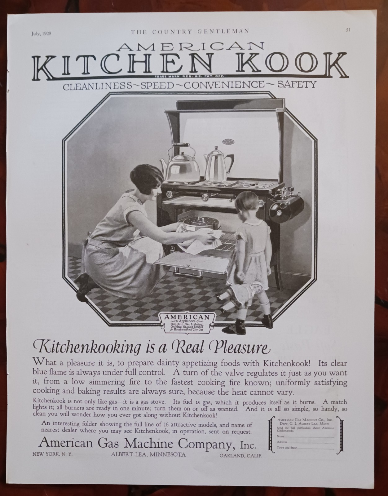 1928 American Kitchen Kook/KitchenKook American Gas Machine Co Vintage Ad