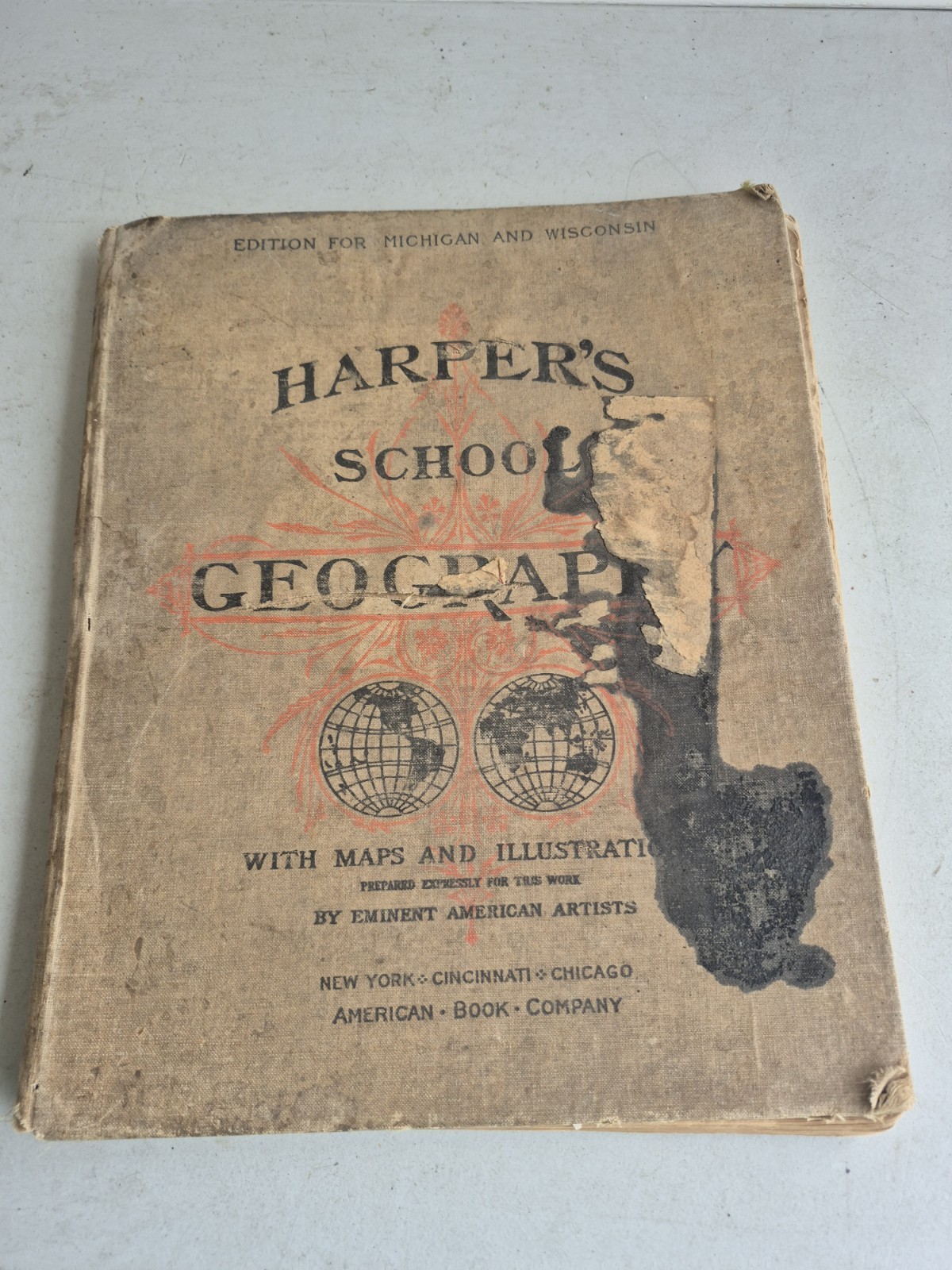 VINTAGE HARPER'S SCHOOL GEOGRAPHY BOOK WITH MAPS & ILLUSTRATION