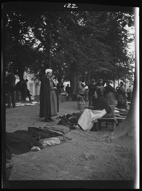 Photo:Europe 1900s Street Market Scene Men Women Under Trees Travel View