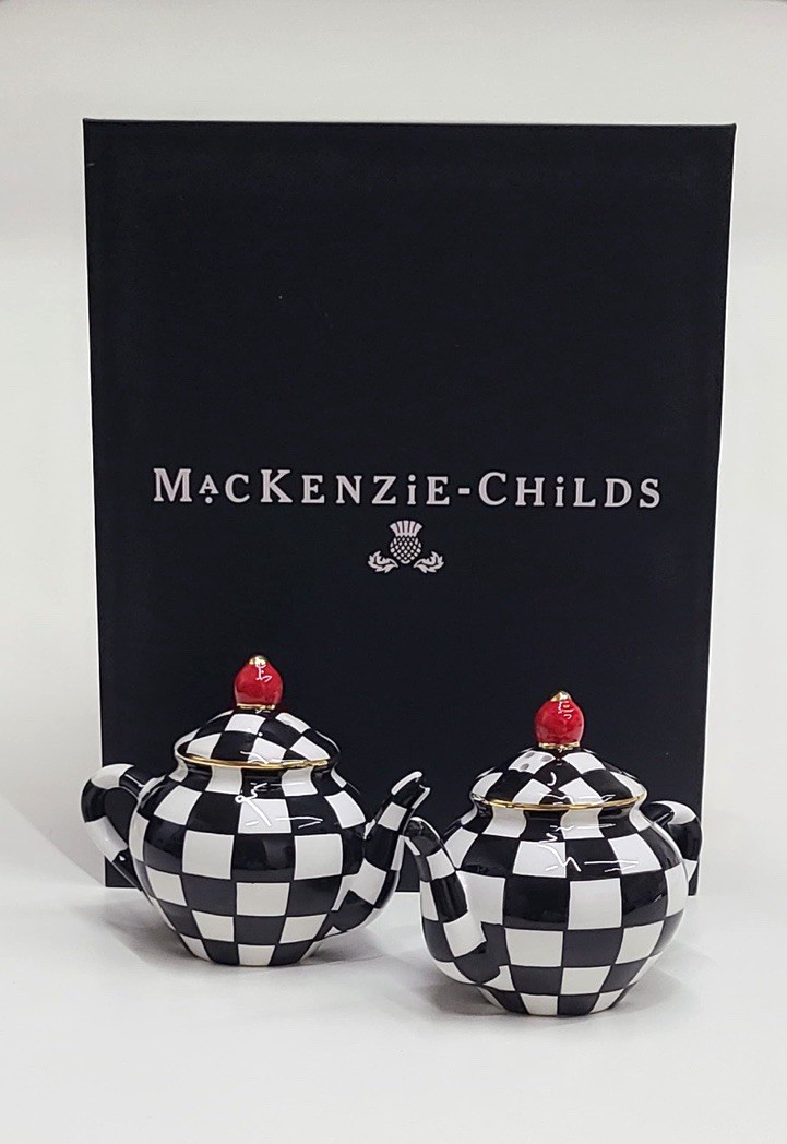 Mackenzie Childs Courtly Check Teapot Salt & Papper Set