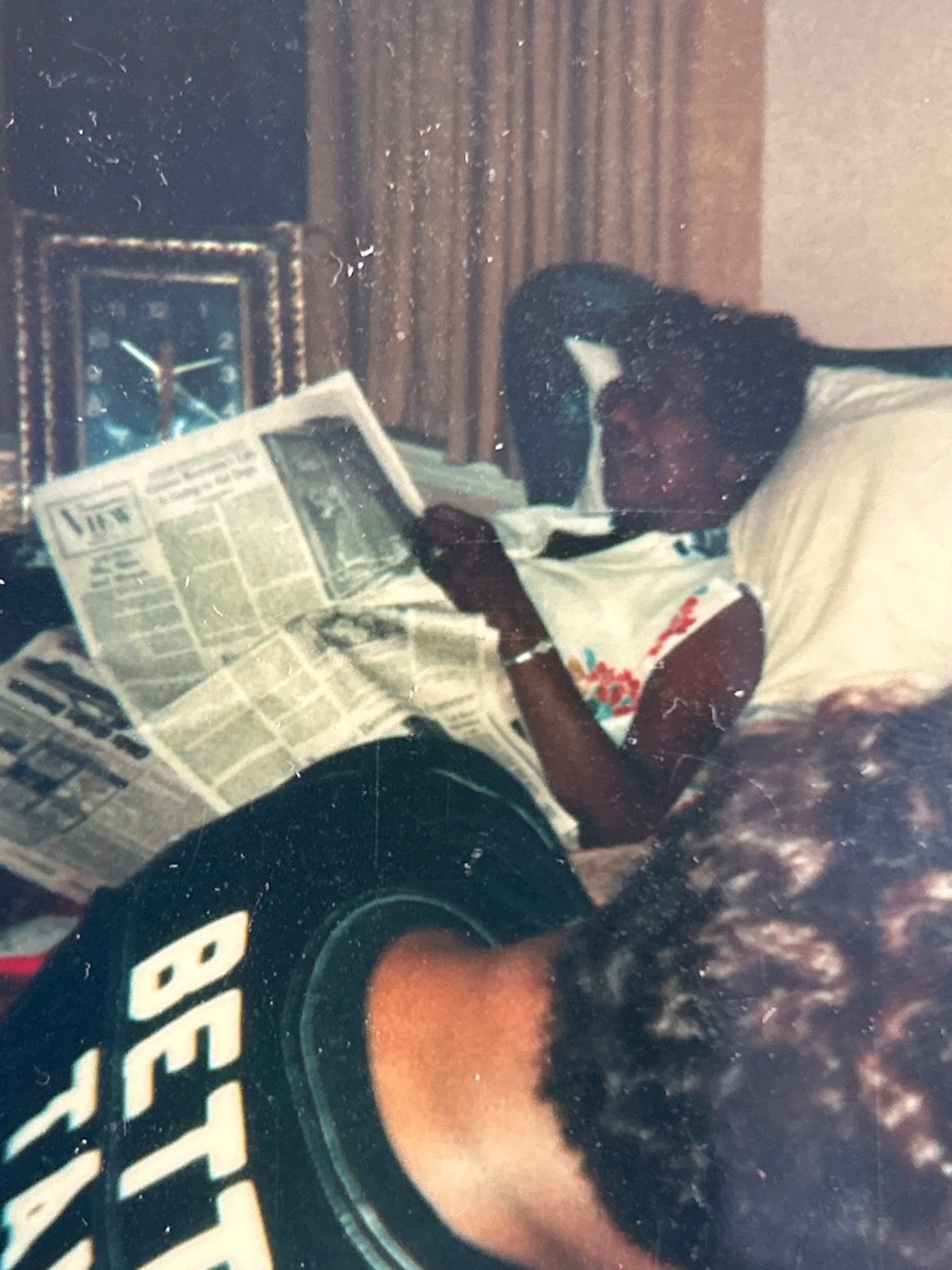 1980s African American Woman Reading Newspaper Color Photo Black Americana