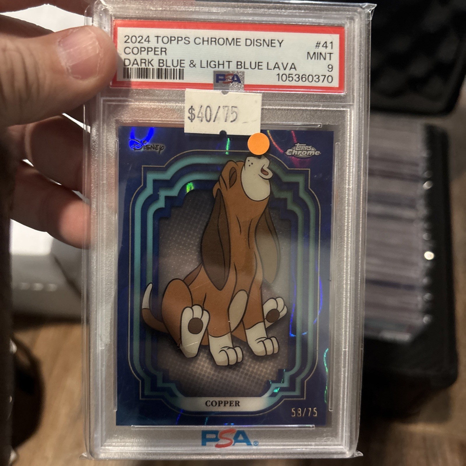 Copper 2024 Topps Chrome Disney Dark Blue Lava Refractor /75 #41 Fox Hound Psa 9