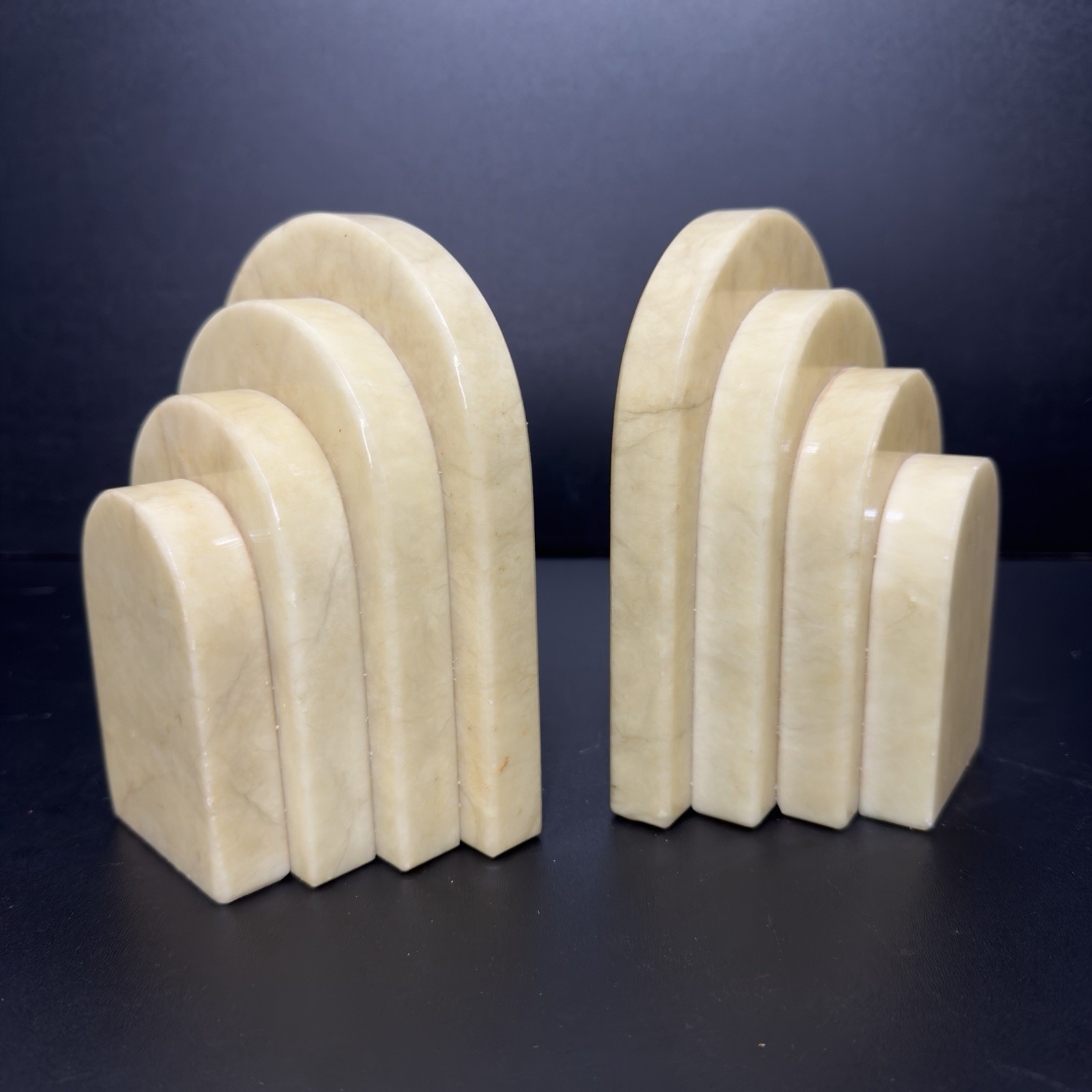 Vintage Italian Alabaster Stacked Arched Book Ends