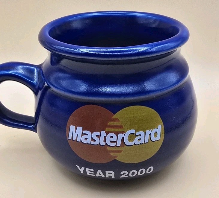 Vintage MasterCard Year 2000 Blue Ceramic Advertising Coffee Mug